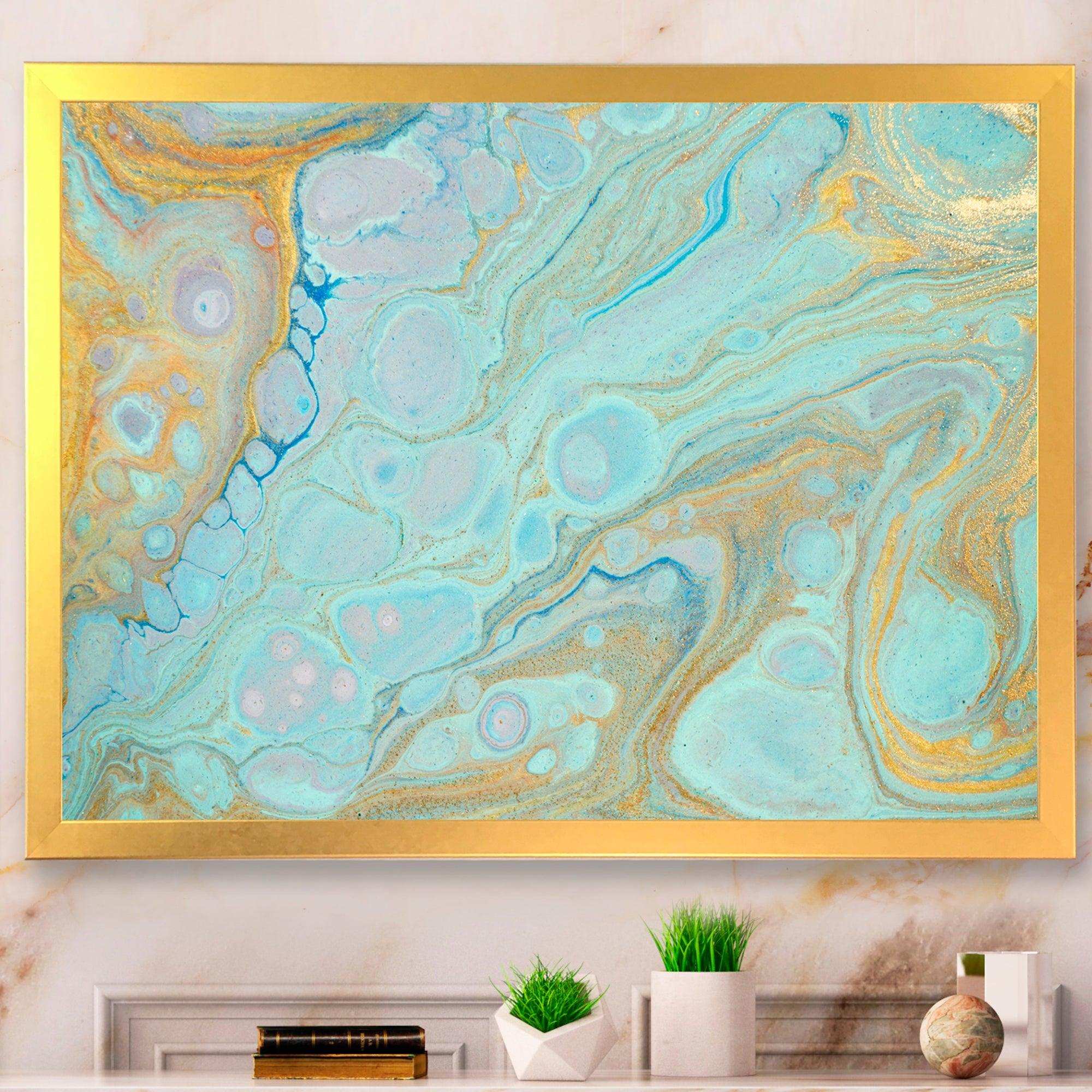 Blue and Gold Marble Agate Ripples II - Wall Art Prints