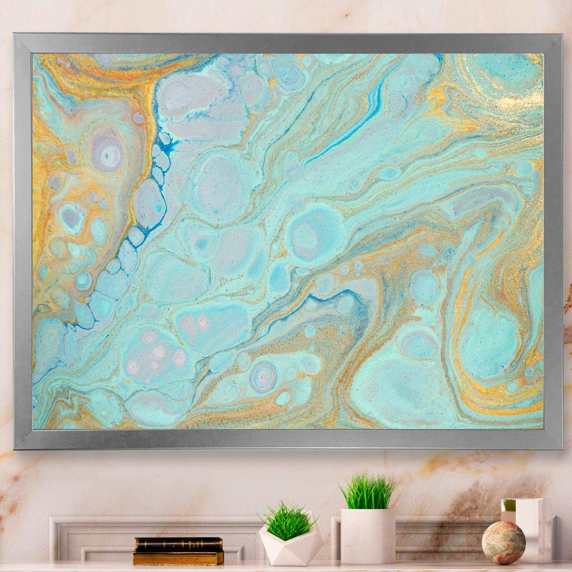 Blue and Gold Marble Agate Ripples II - Wall Art Prints