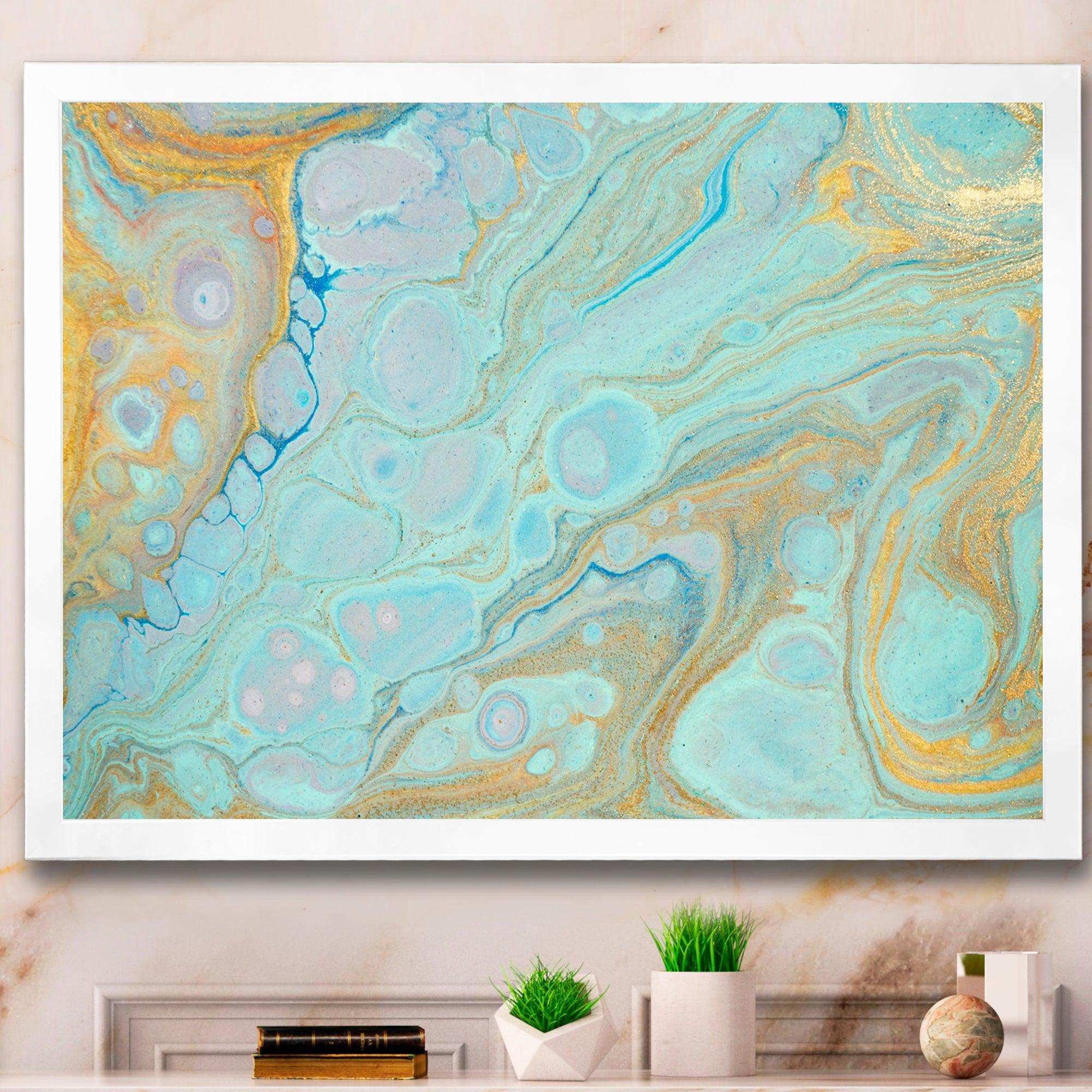 Blue and Gold Marble Agate Ripples II - Wall Art Prints