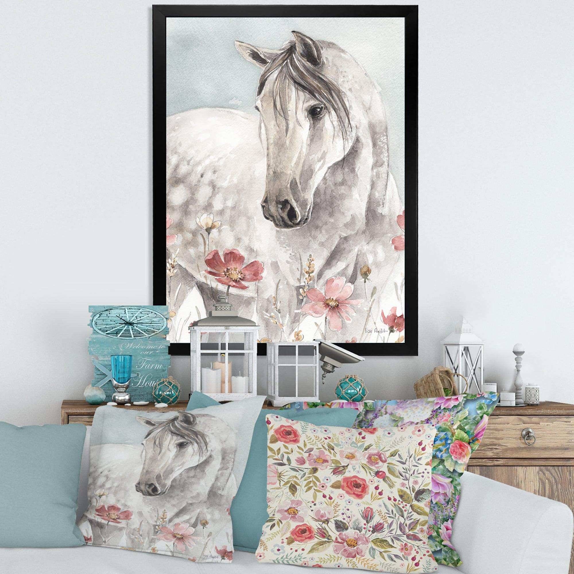 watercolors Pink Wild Horses II - Traditional Living Room Wall Decor