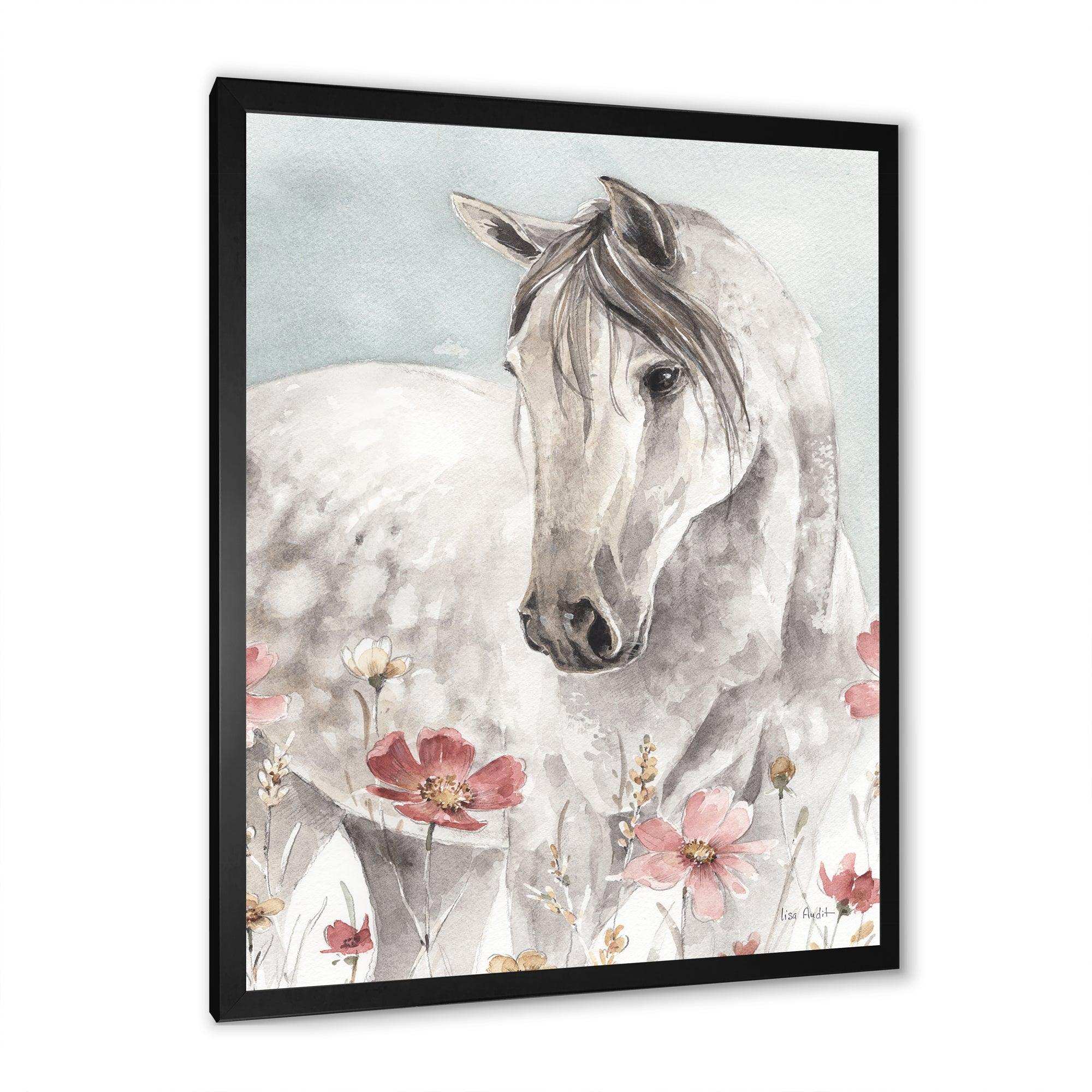 watercolors Pink Wild Horses II - Traditional Living Room Wall Decor