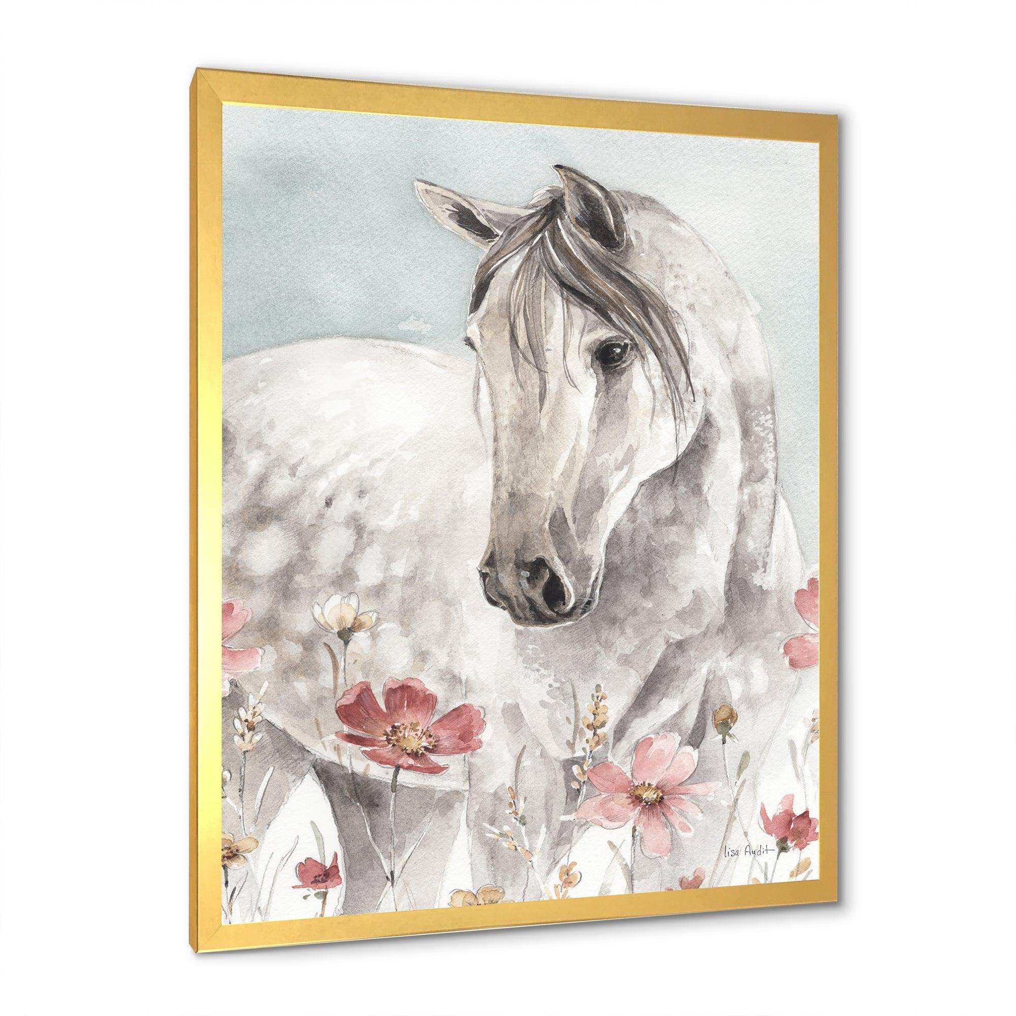 watercolors Pink Wild Horses II - Traditional Living Room Wall Decor