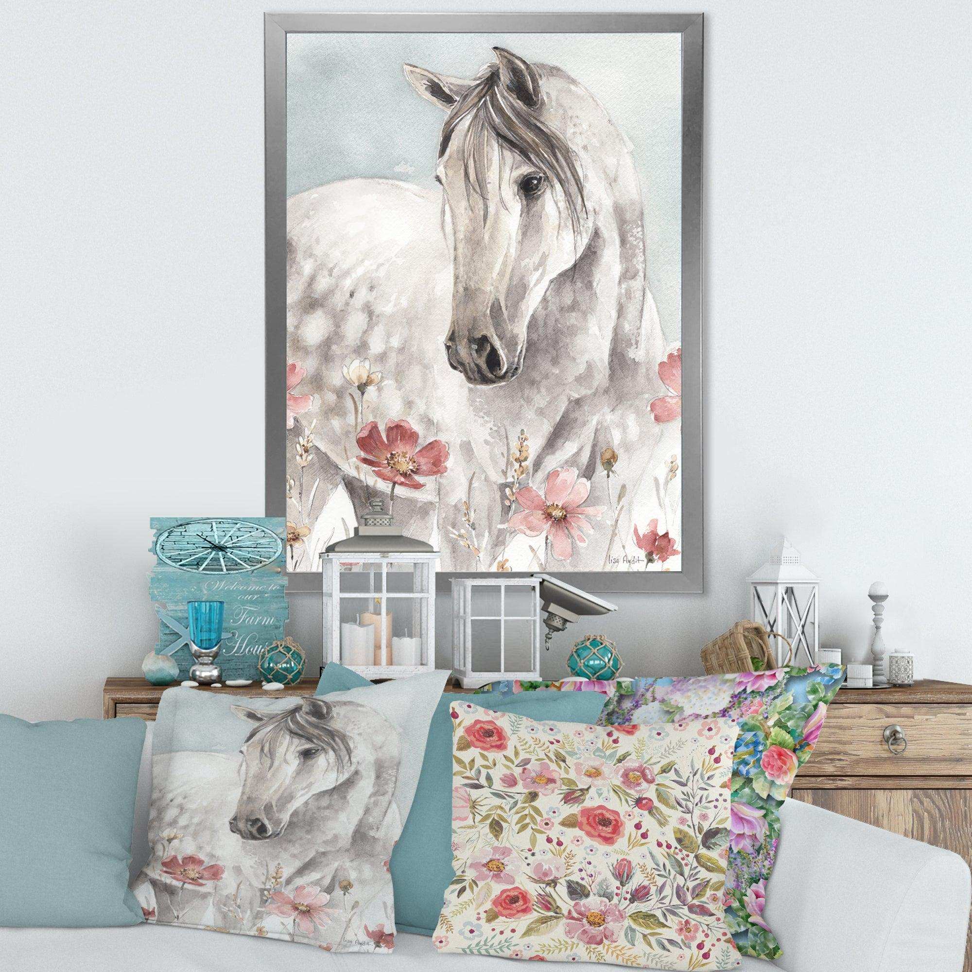 watercolors Pink Wild Horses II - Traditional Living Room Wall Decor