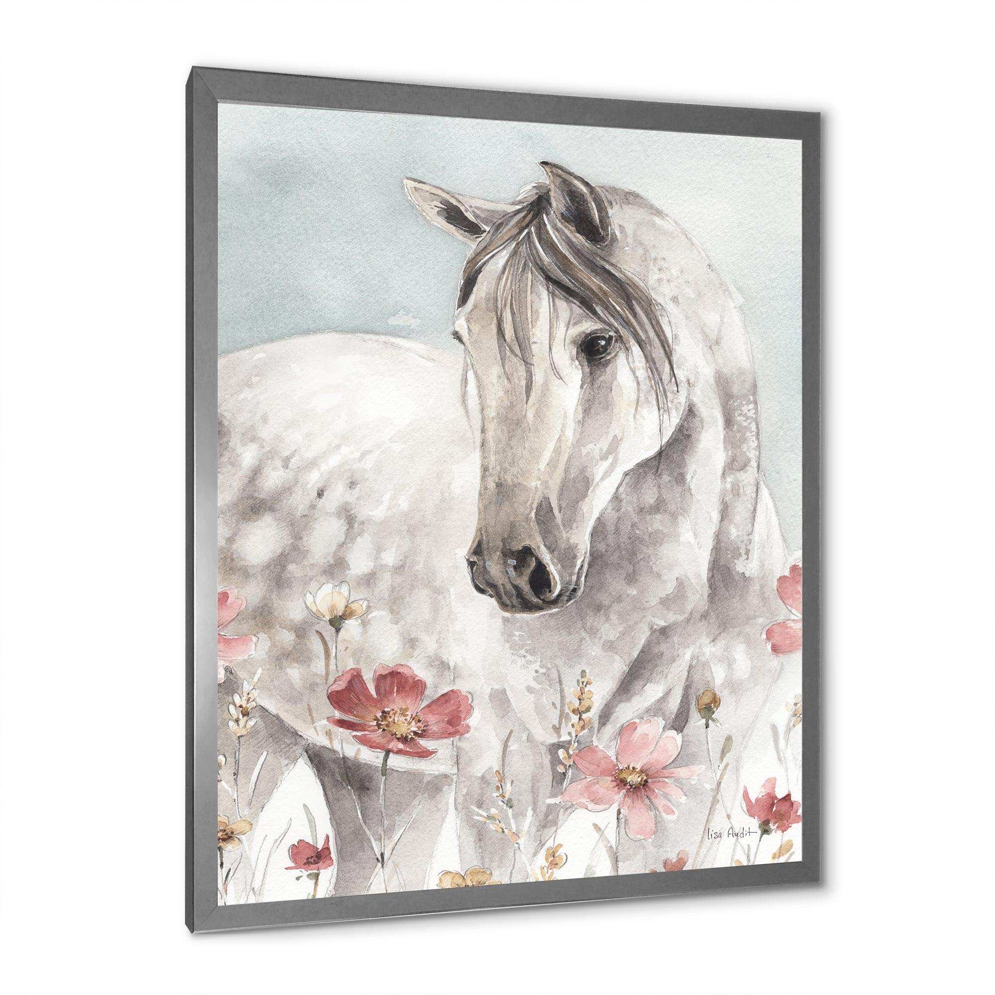 watercolors Pink Wild Horses II - Traditional Living Room Wall Decor