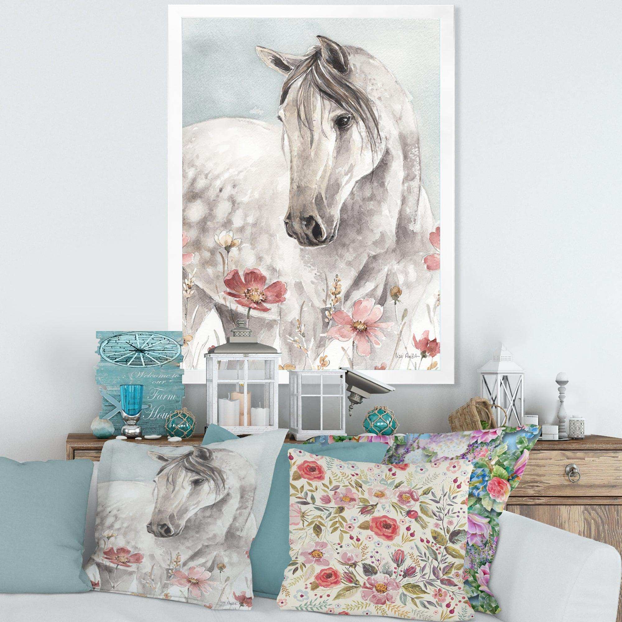 watercolors Pink Wild Horses II - Traditional Living Room Wall Decor