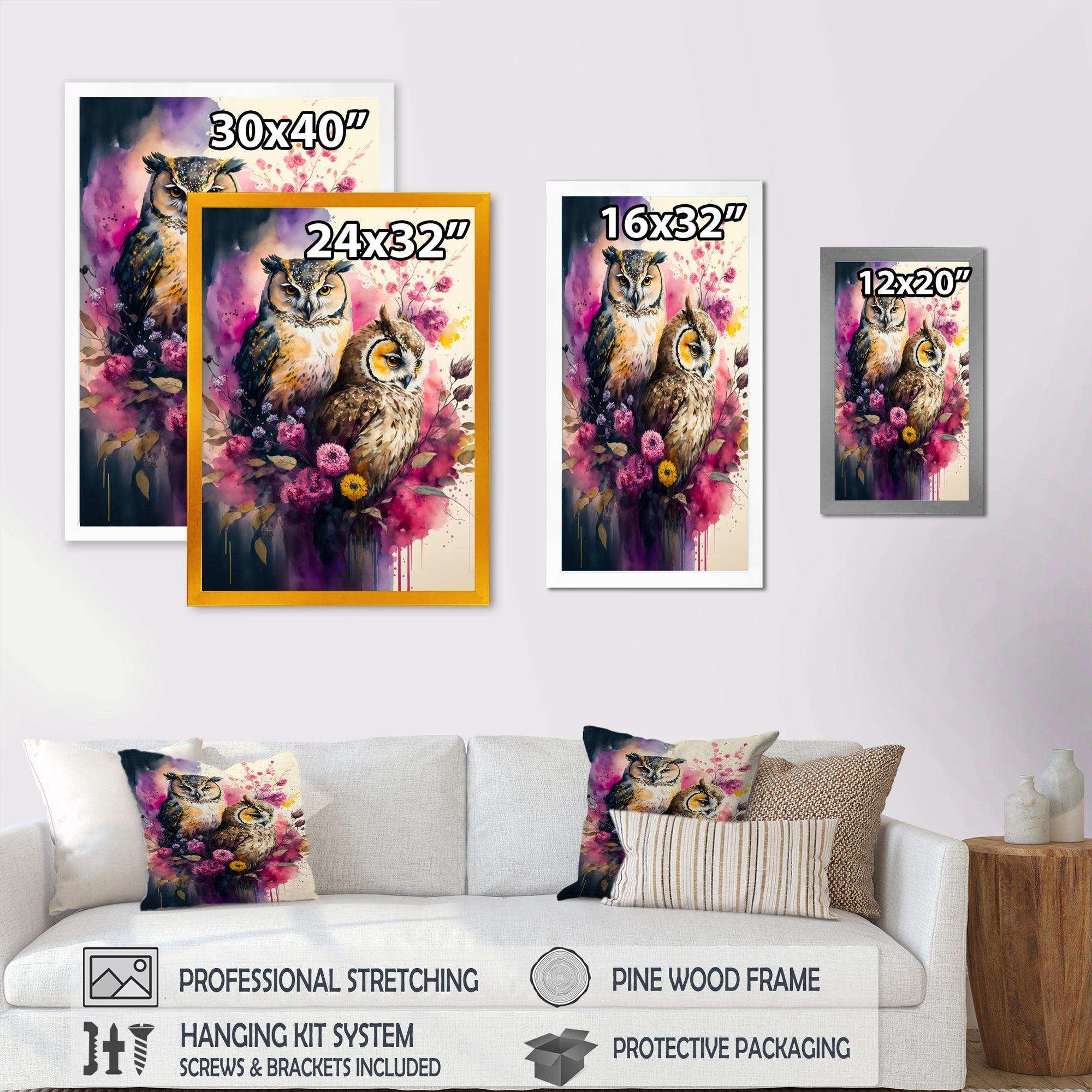 Cute Owls Floral Art I