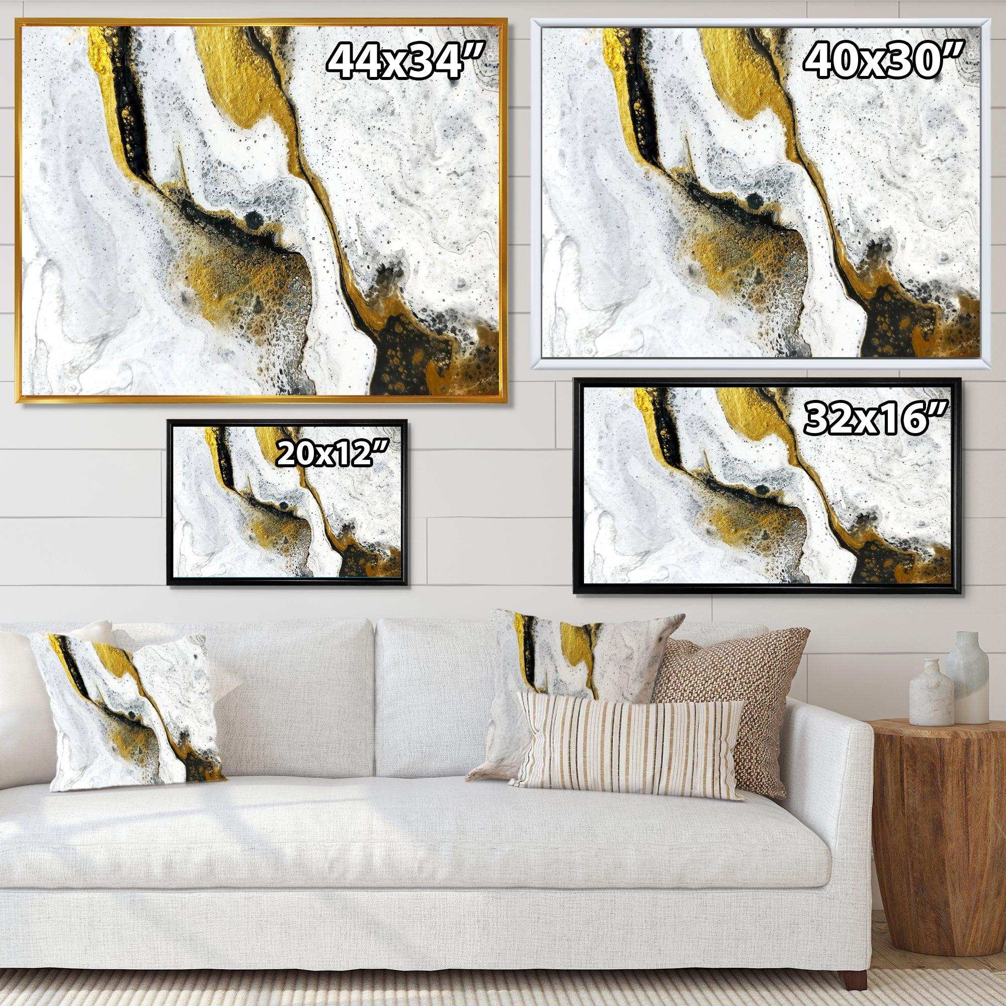Gold and Black on White Acrylic Marble - Modern Living Room Wall Decor