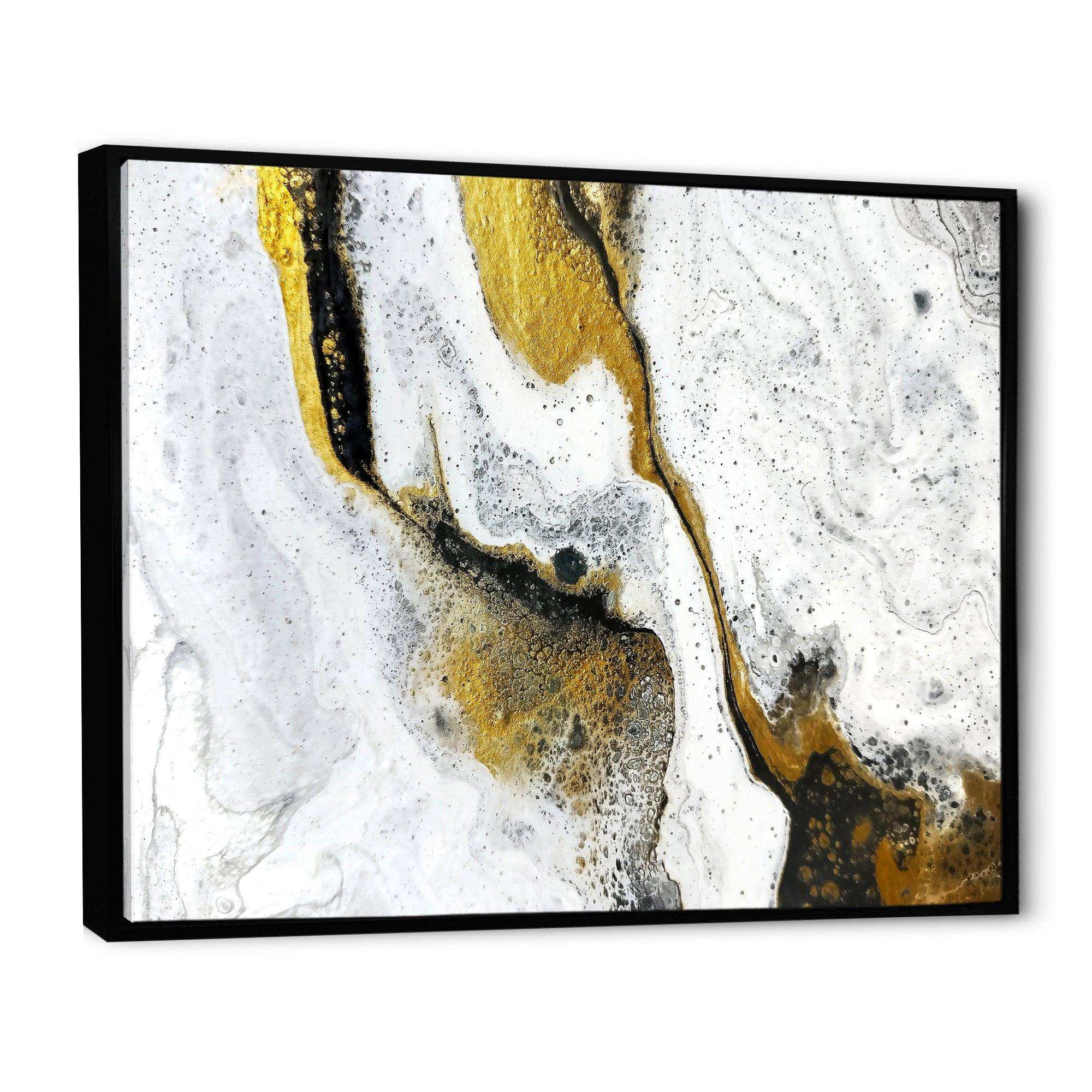 Gold and Black on White Acrylic Marble - Modern Living Room Wall Decor