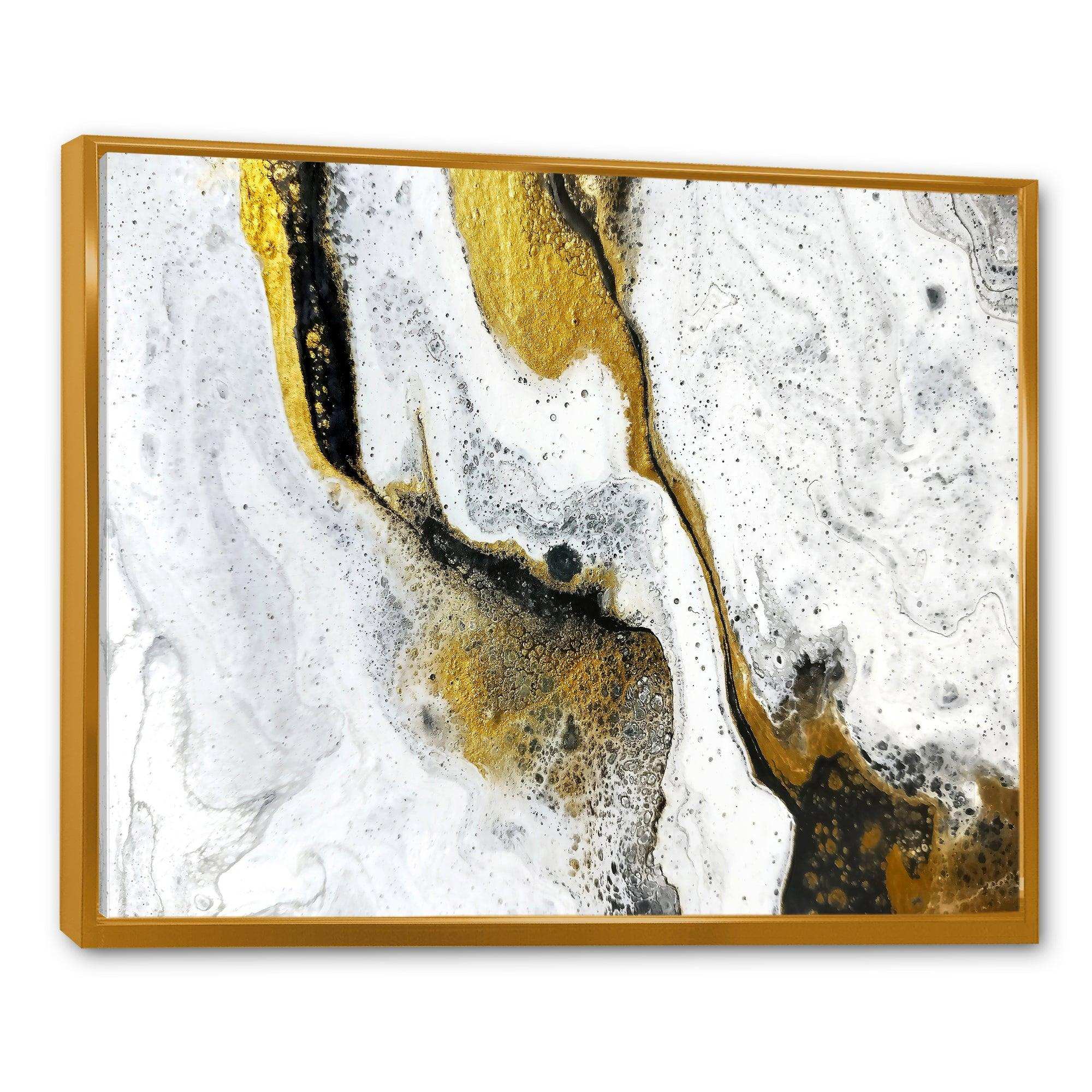 Gold and Black on White Acrylic Marble - Modern Living Room Wall Decor