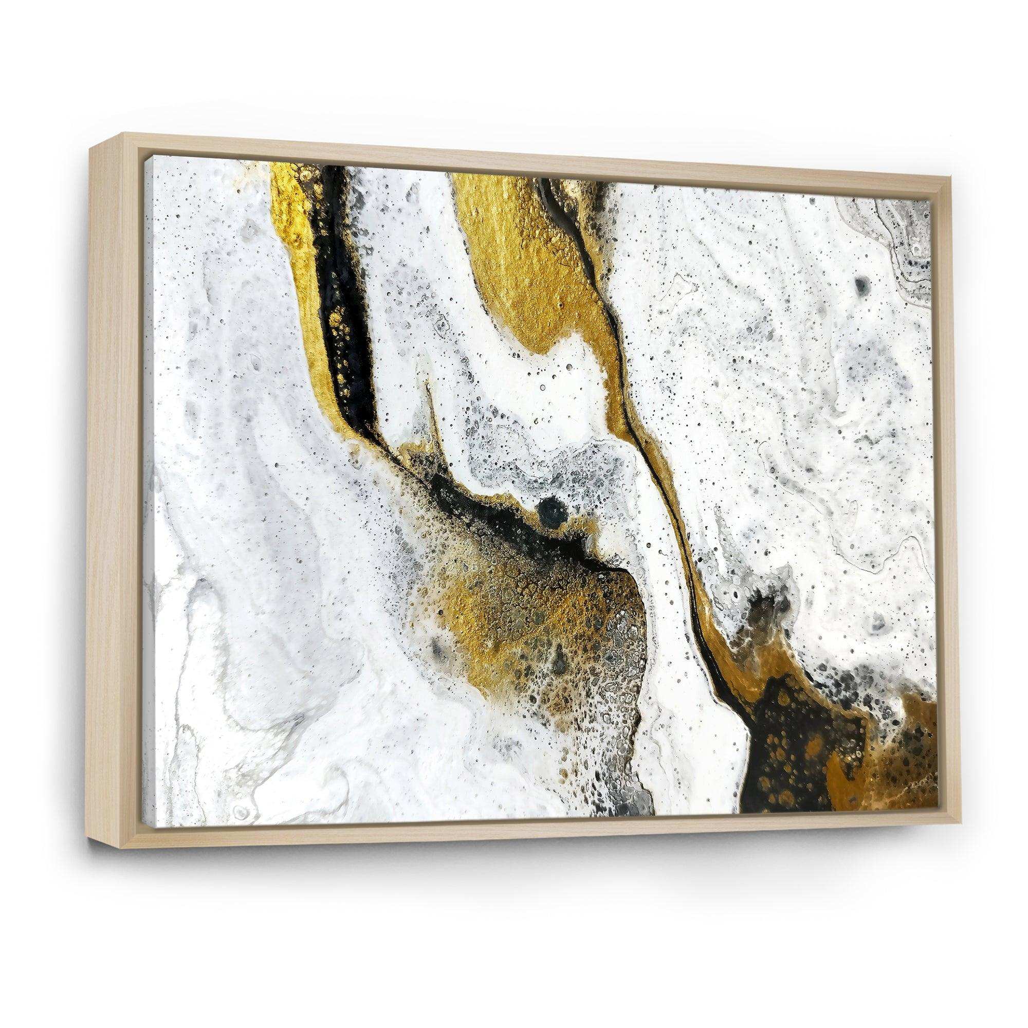 Gold and Black on White Acrylic Marble - Modern Living Room Wall Decor