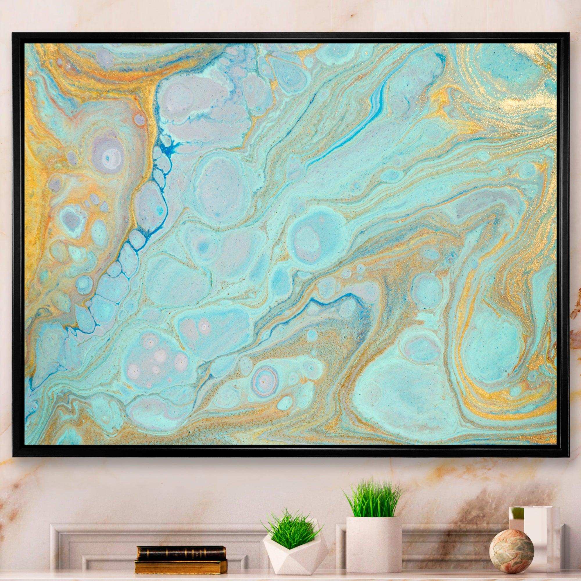 Blue and Gold Marble Agate Ripples II - Wall Art Prints