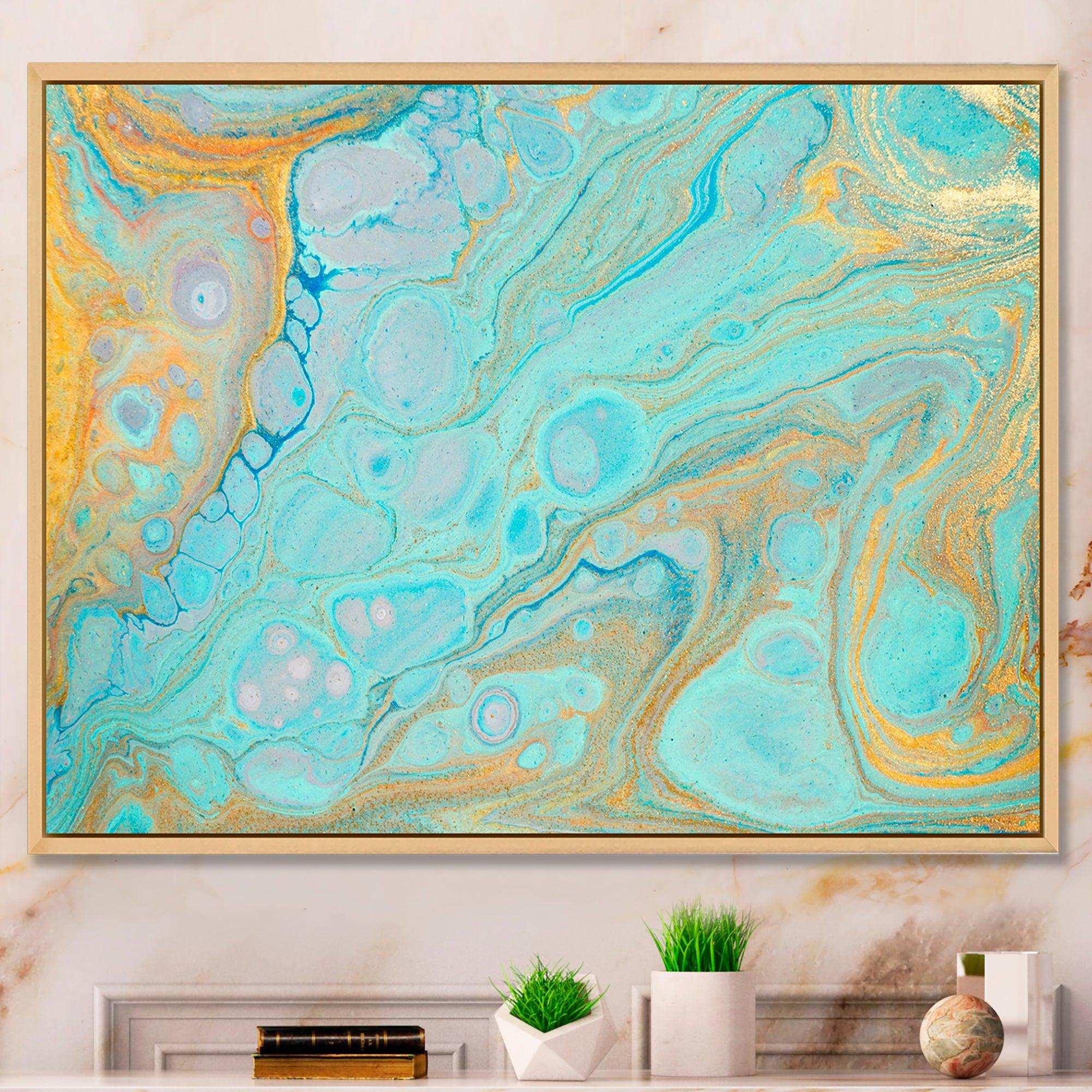Blue and Gold Marble Agate Ripples II - Wall Art Prints