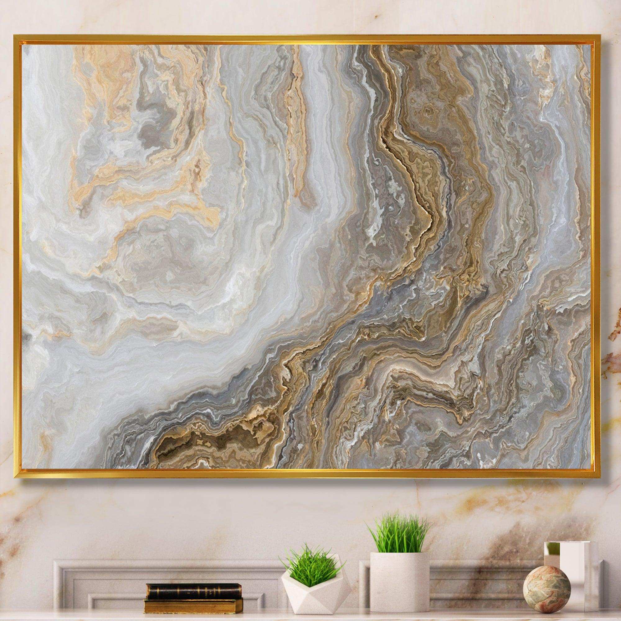 White Marble with Curley Grey and Gold Veins - Bedroom Wall Art