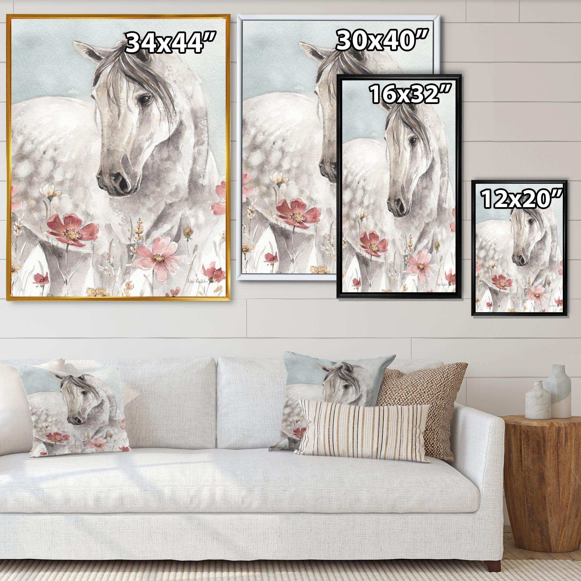 watercolors Pink Wild Horses II - Traditional Living Room Wall Decor