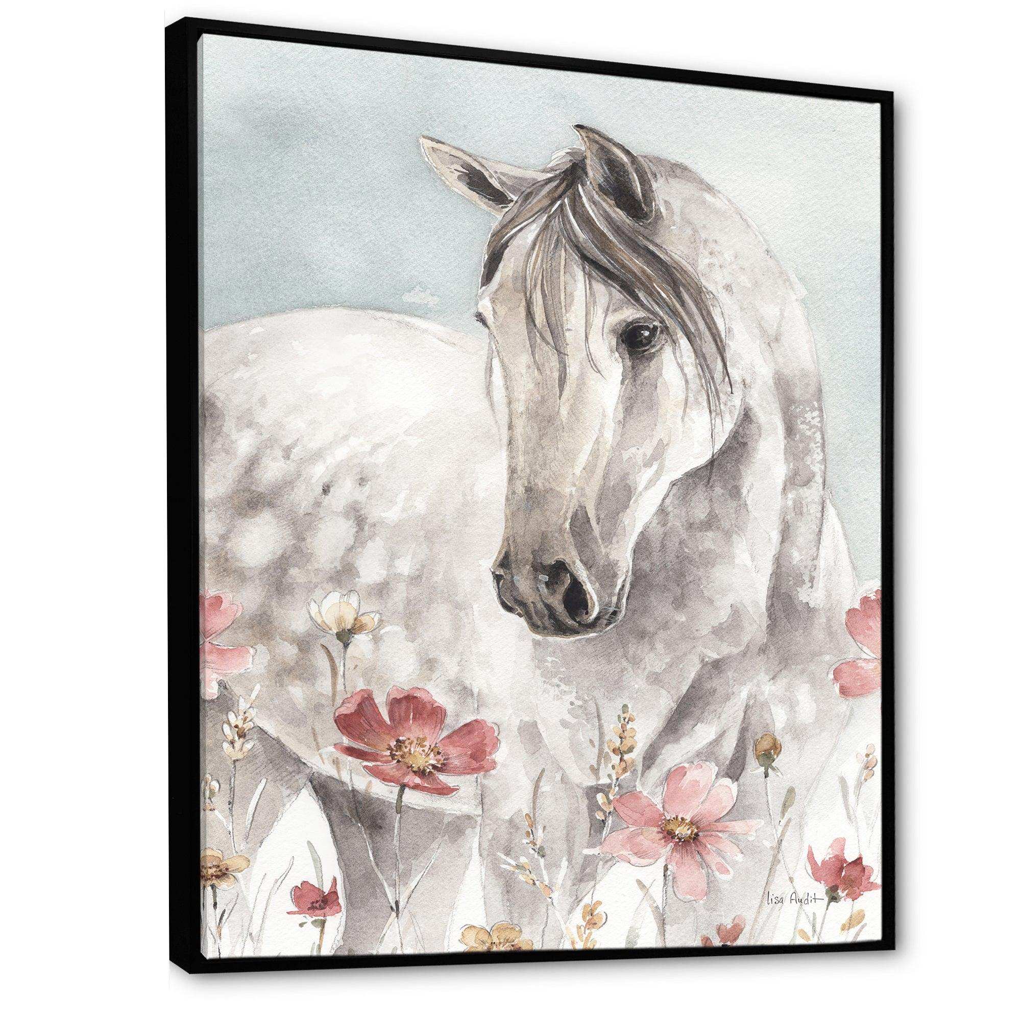 watercolors Pink Wild Horses II - Traditional Living Room Wall Decor