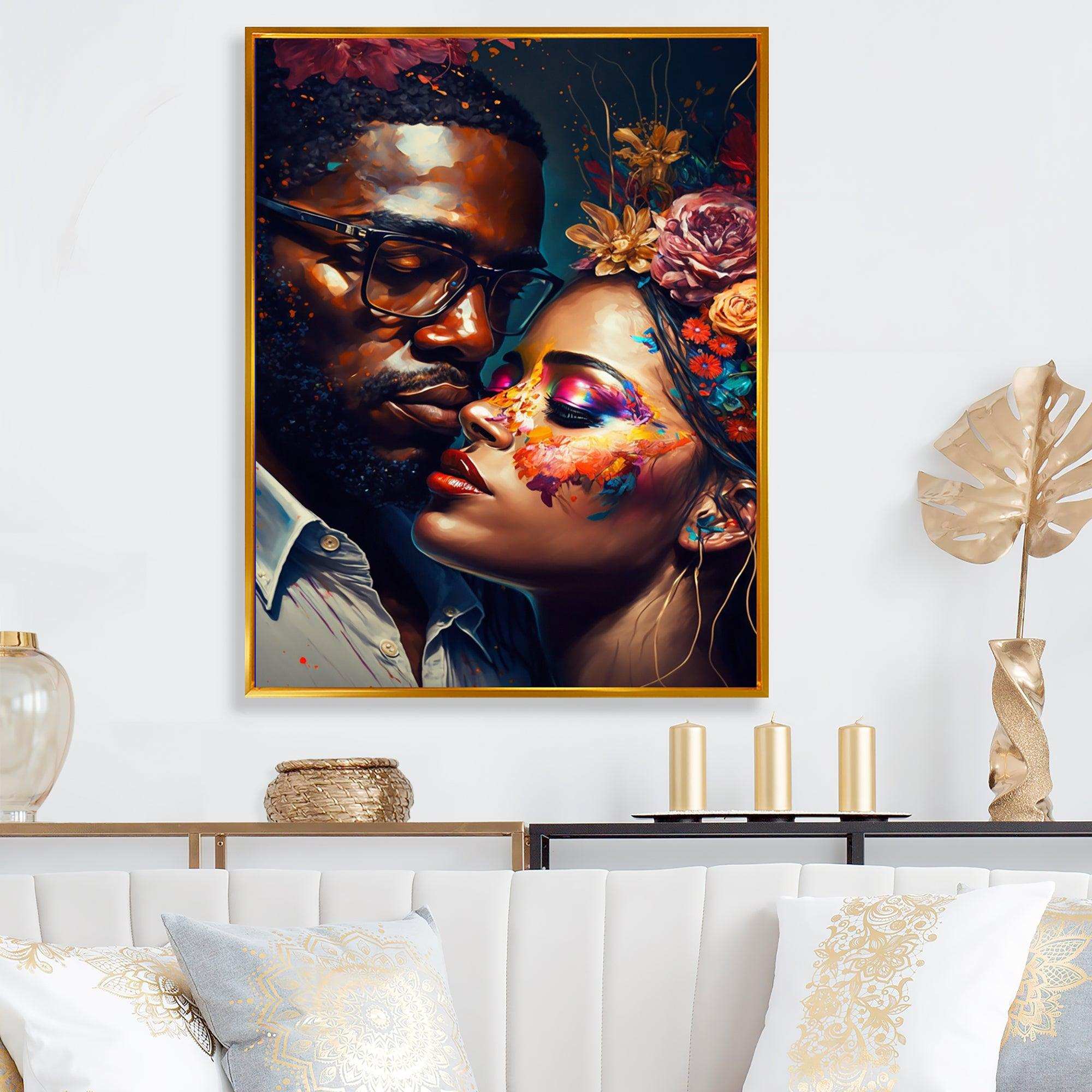 Loving Couple Kissing Floral Design III