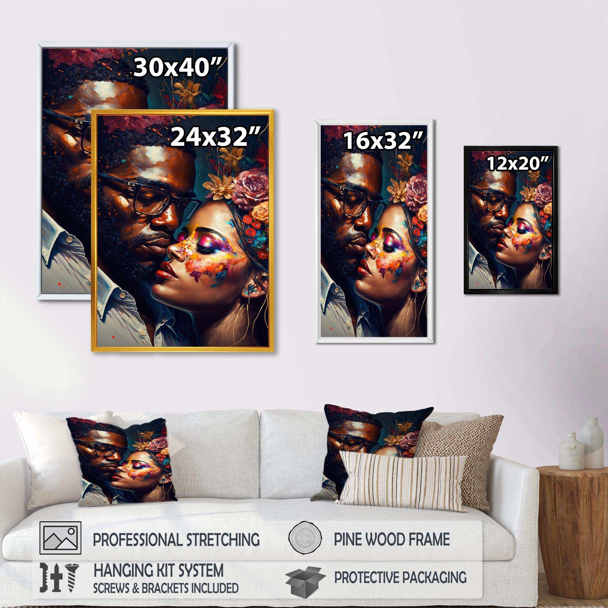 Loving Couple Kissing Floral Design III