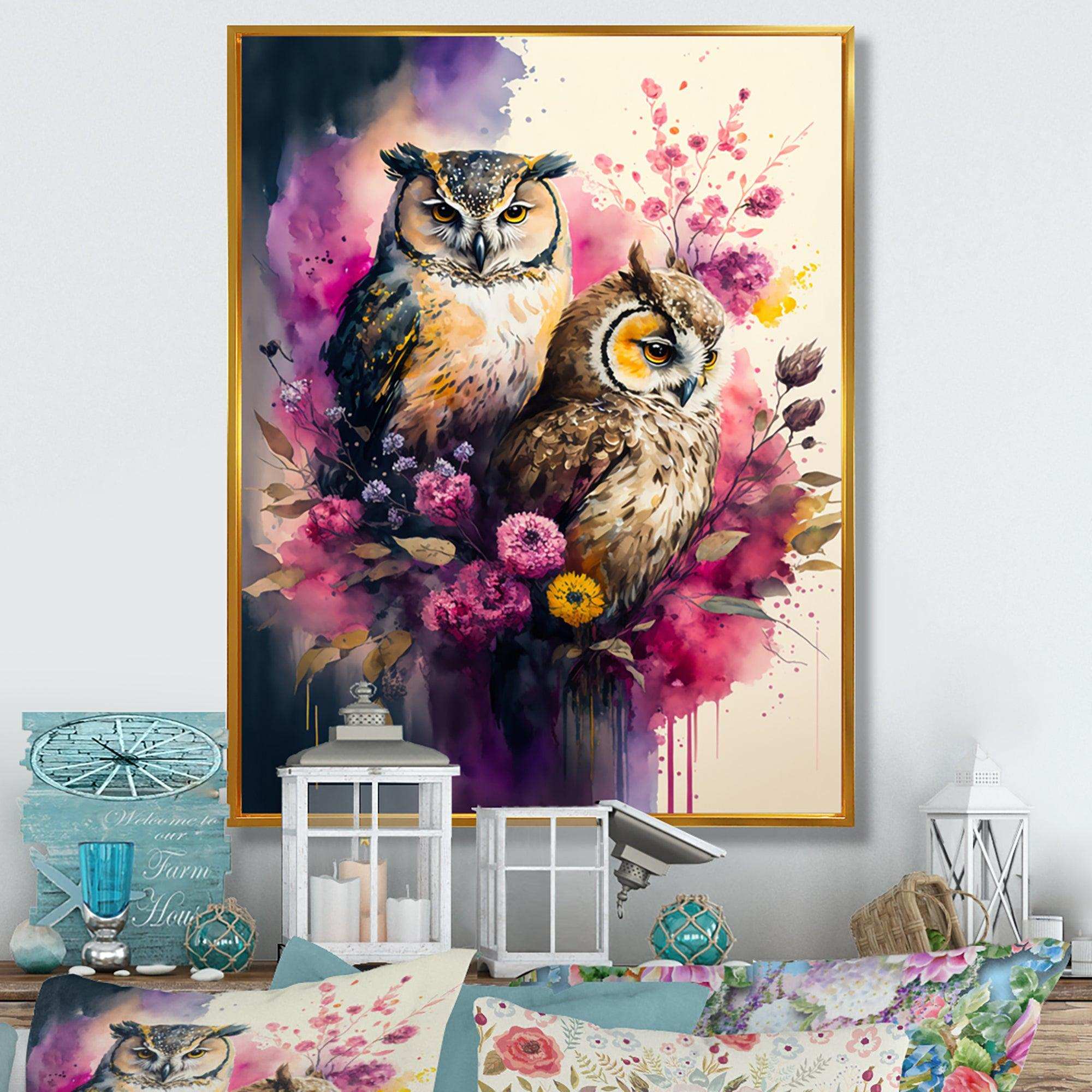 Cute Owls Floral Art I