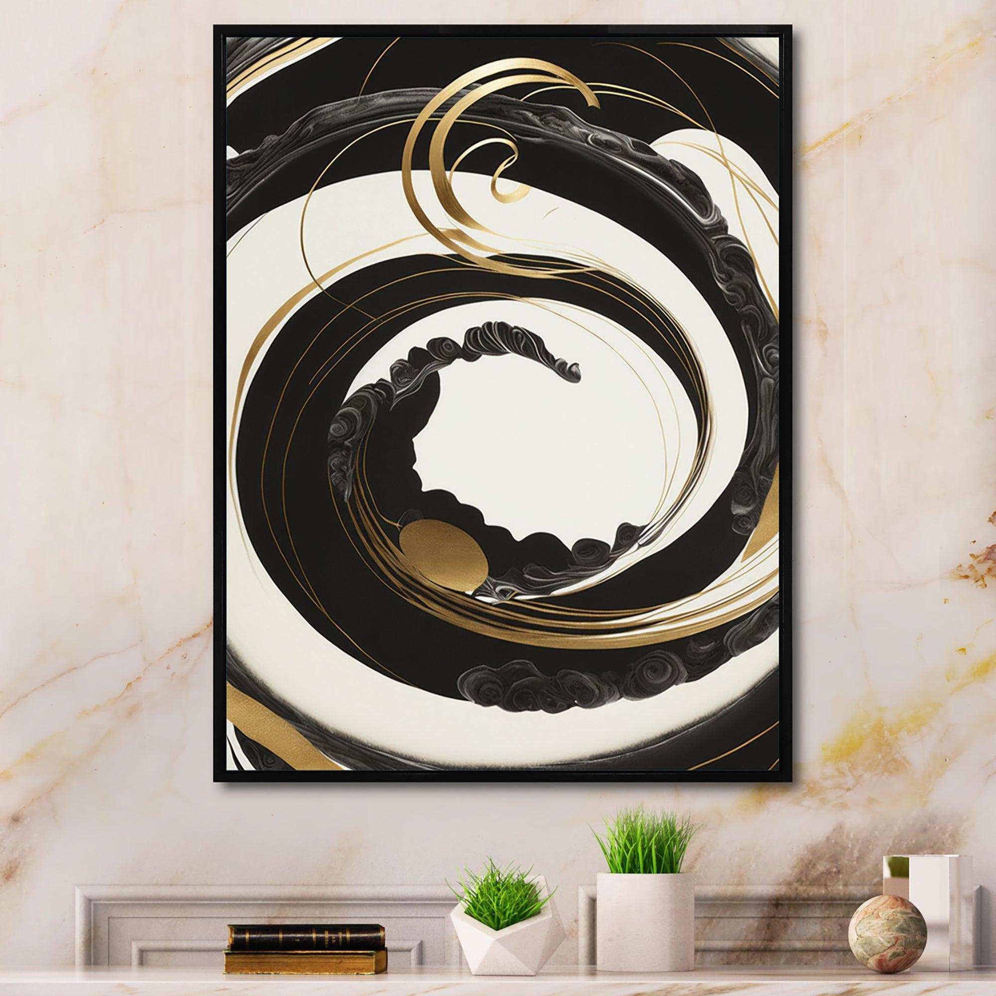 Black, Silver And Gold Blending Swirls VI - Modern Bedroom Wall Art