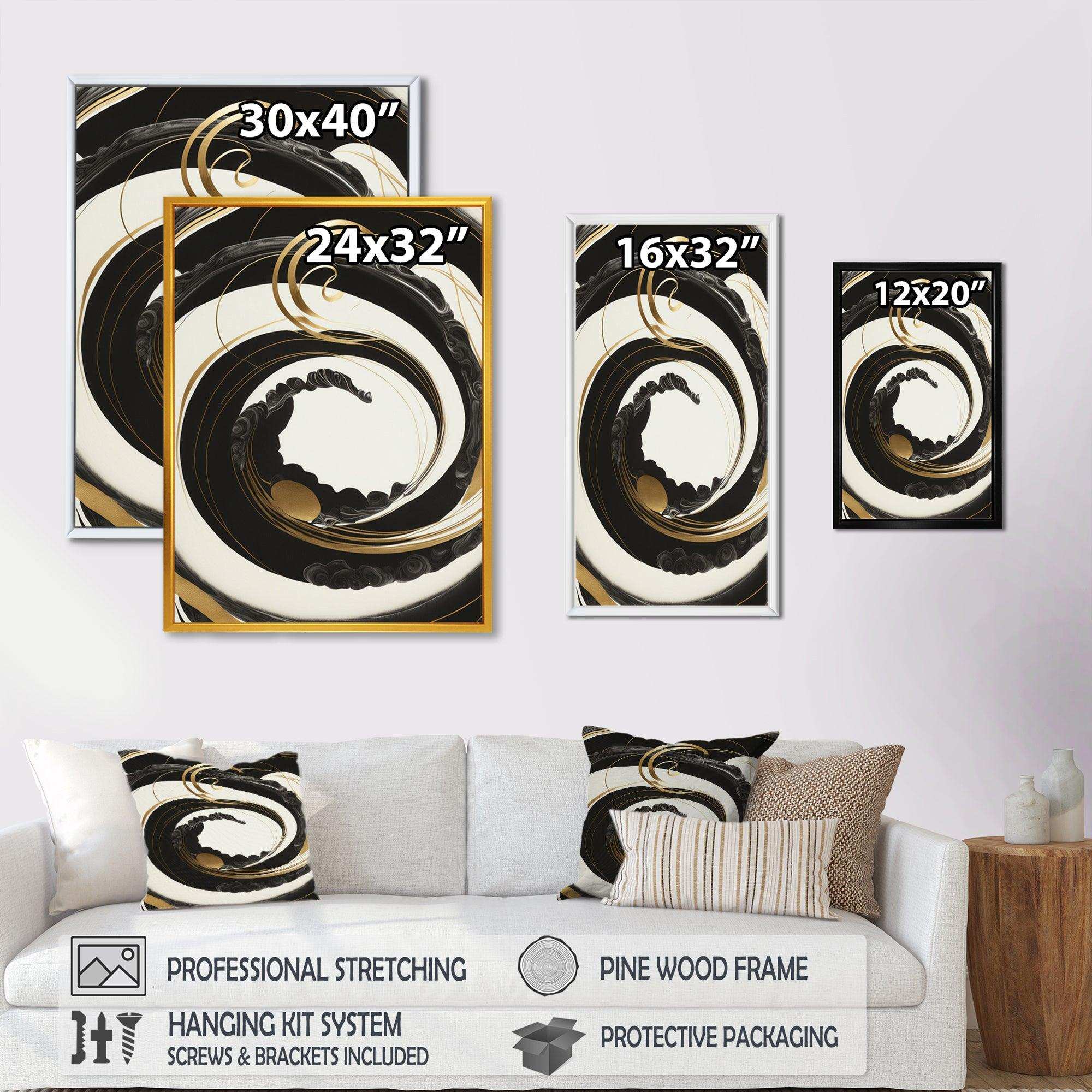 Black, Silver And Gold Blending Swirls VI - Modern Bedroom Wall Art