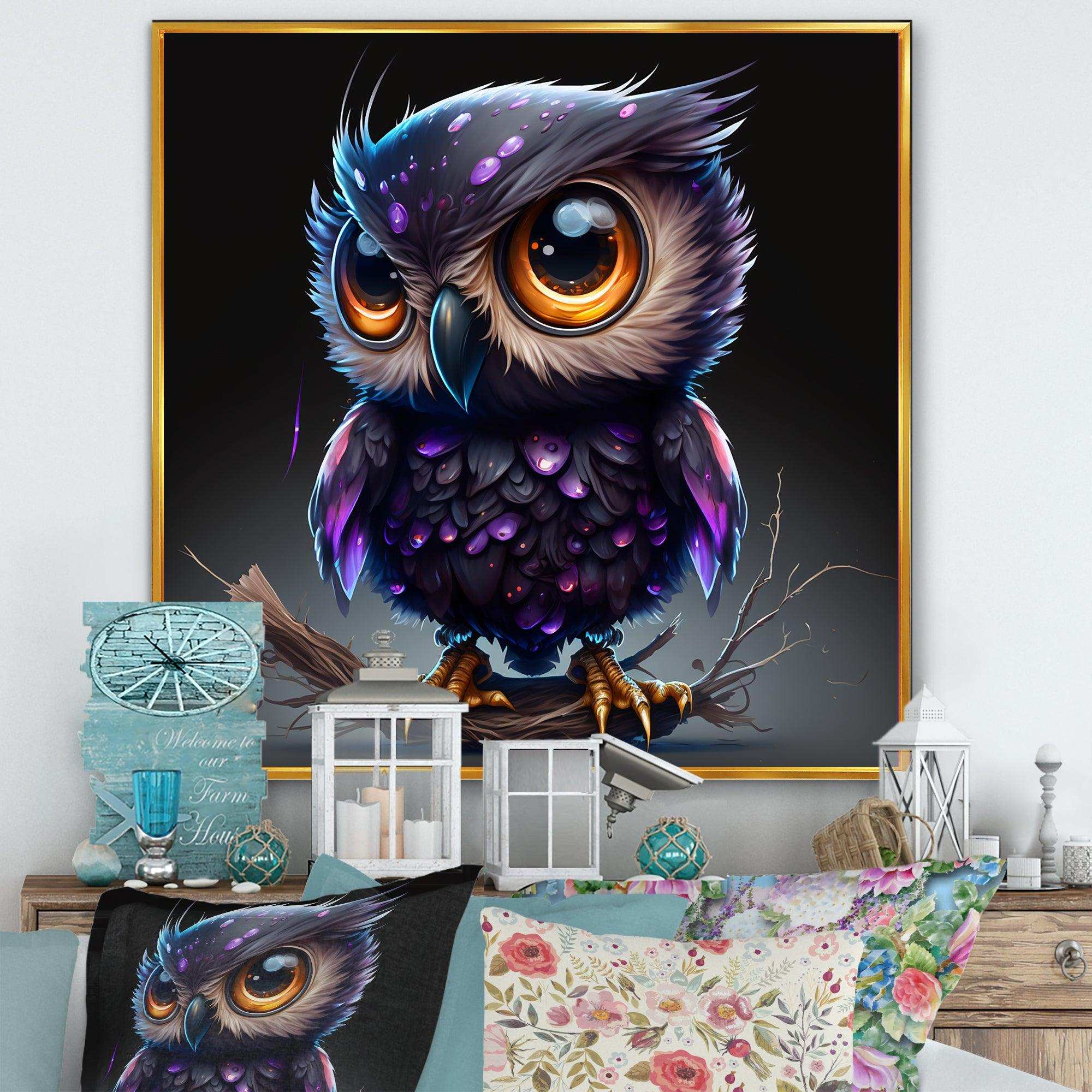Cute Little Purple Owl On A Branch I