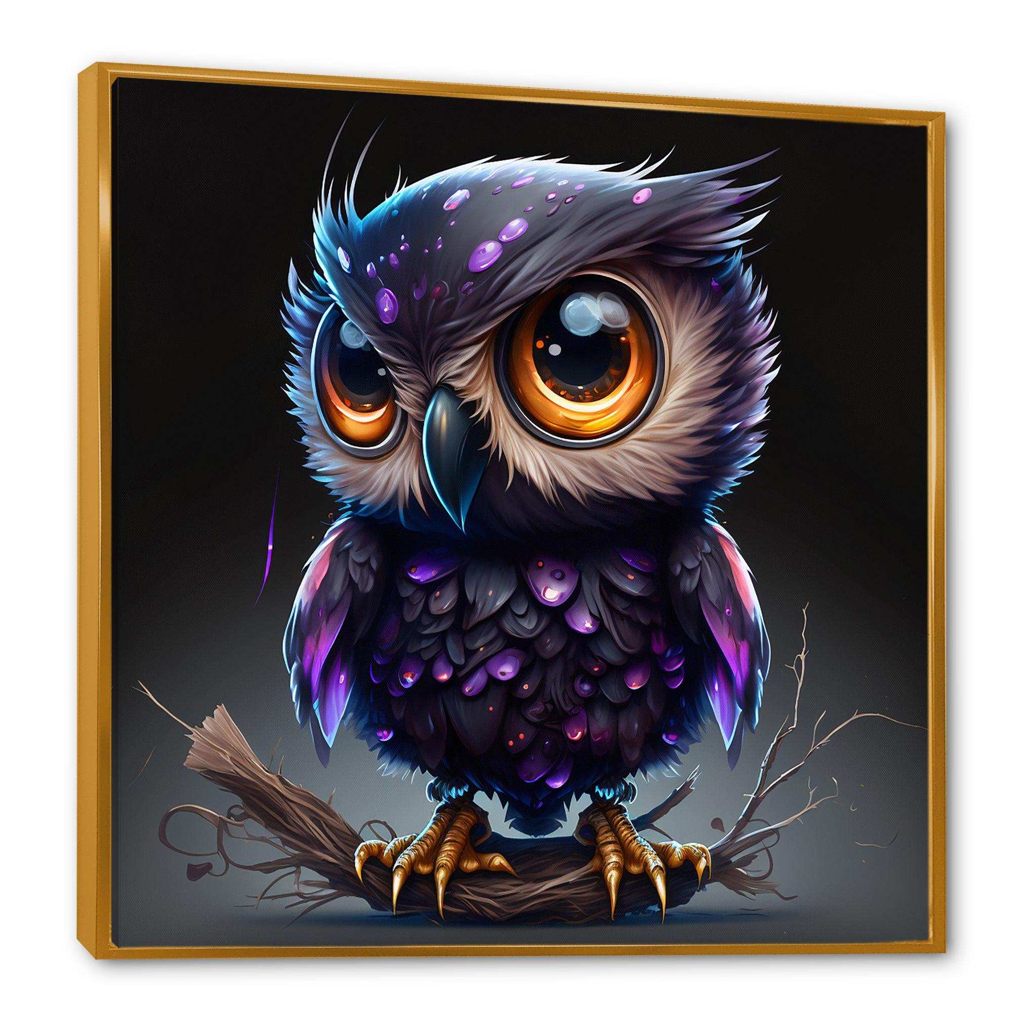 Cute Little Purple Owl On A Branch I