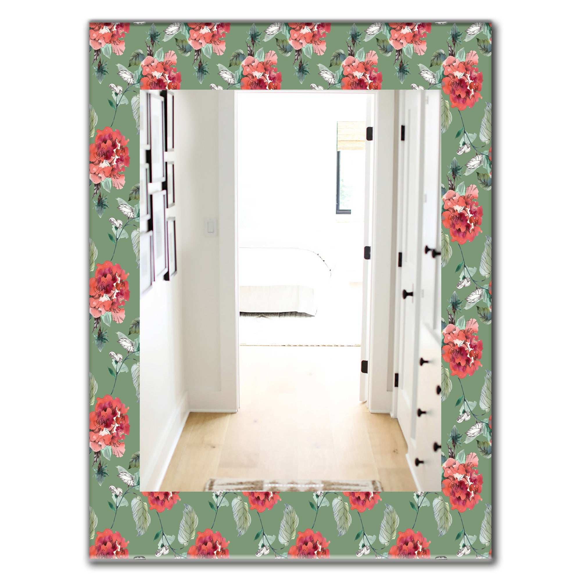 Green Flowers 1' Traditional Mirror - Oval or Round Wall Mirror