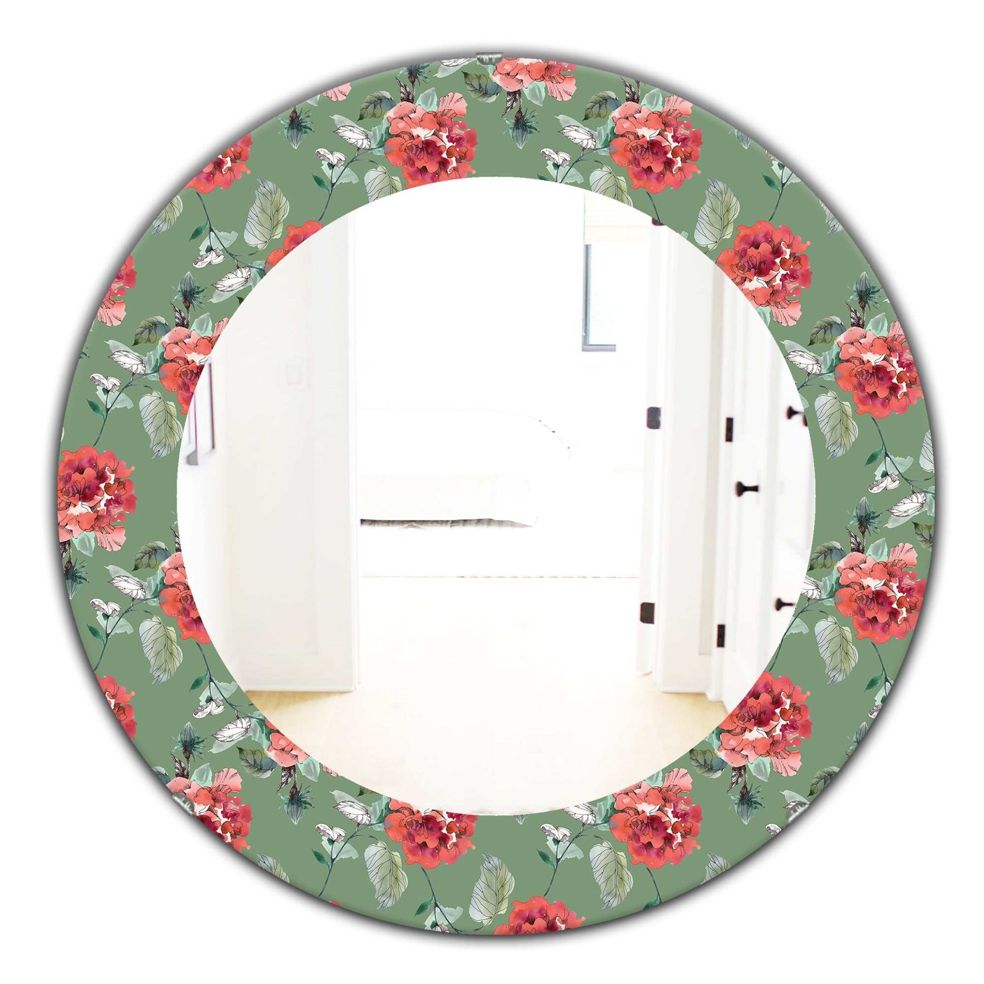 Green Flowers 1' Traditional Mirror - Oval or Round Wall Mirror