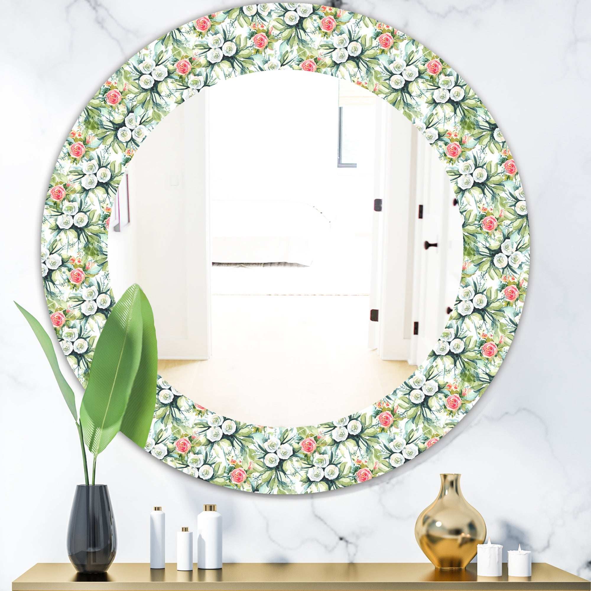 Green Flowers 10' Traditional Mirror - Oval or Round Wall Mirror