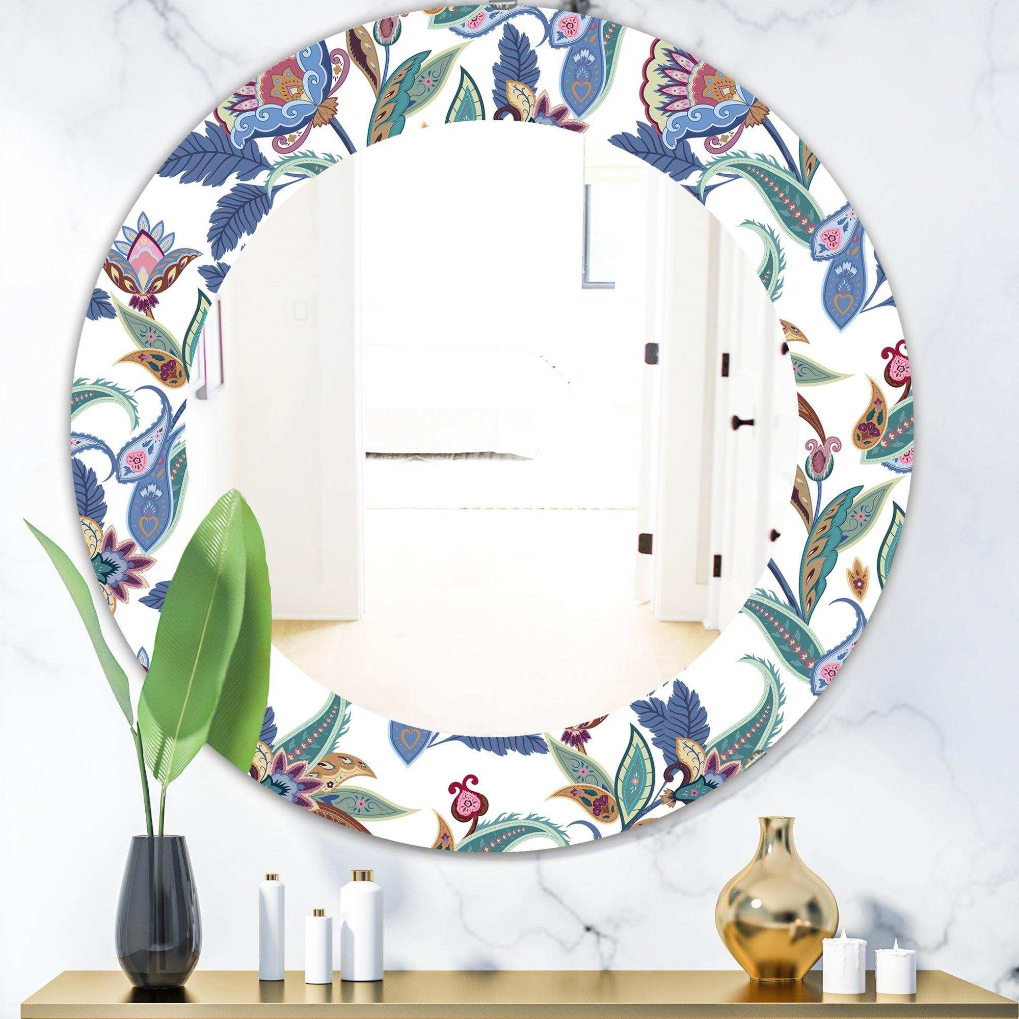 Tropical Mood Blue 1' Bohemian and Eclectic Mirror - Oval or Round Wall Mirror