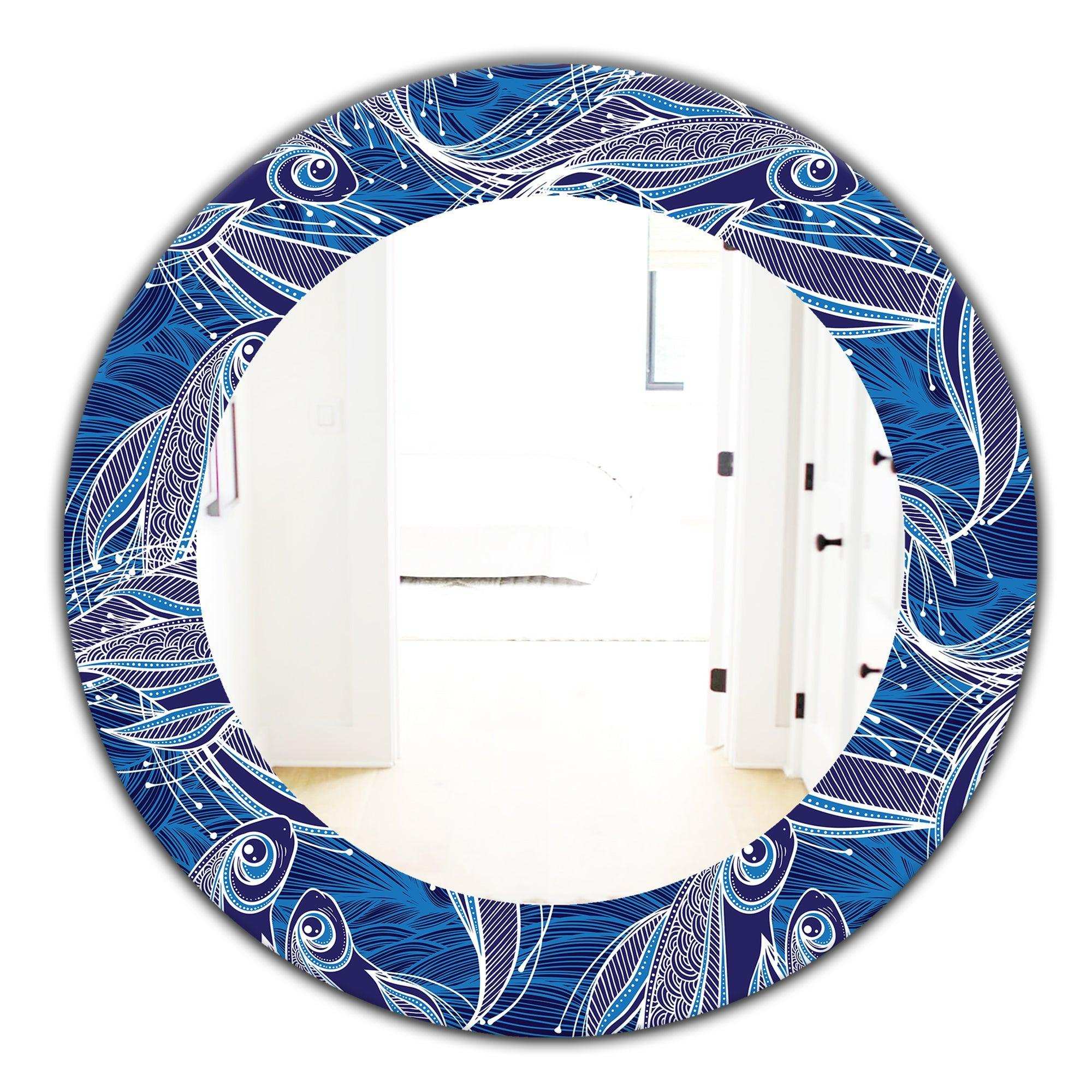 Blue Pattern With Fantastic Fishes' Traditional Mirror - Oval or Round Wall Mirror