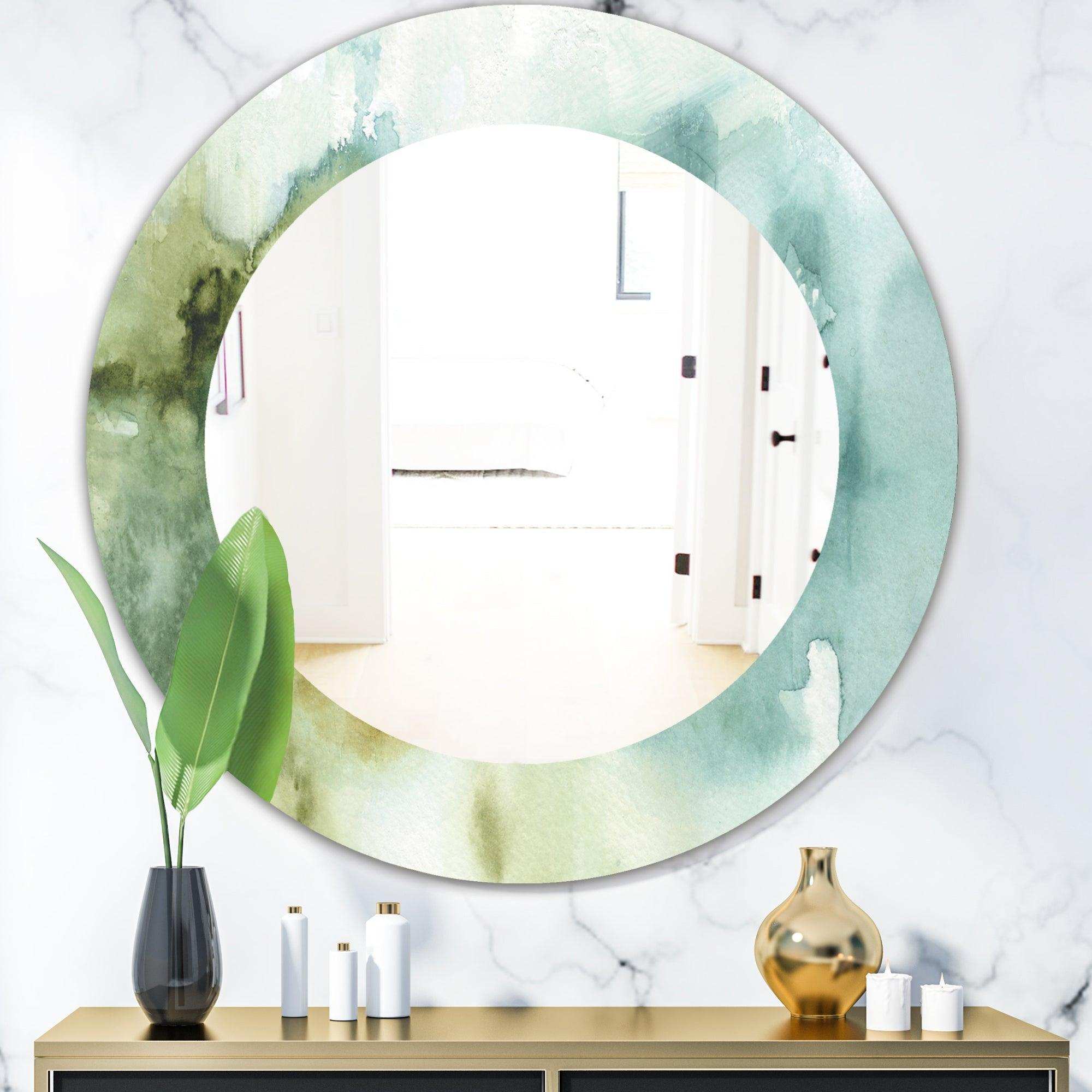 Abstract Watercolor Green House' Traditional Mirror - Oval or Round Wall Mirror