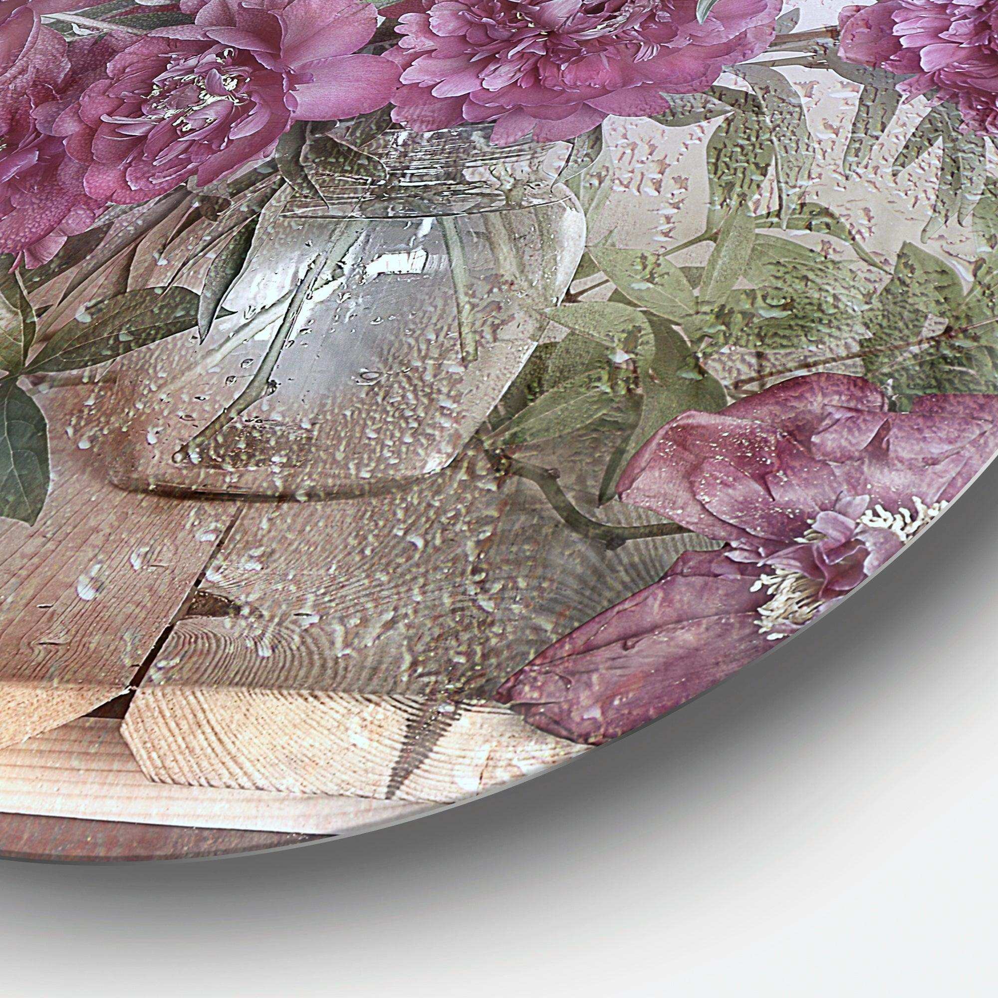 Bouquet of Pink Peonies - Floral Round Metal Wall Art