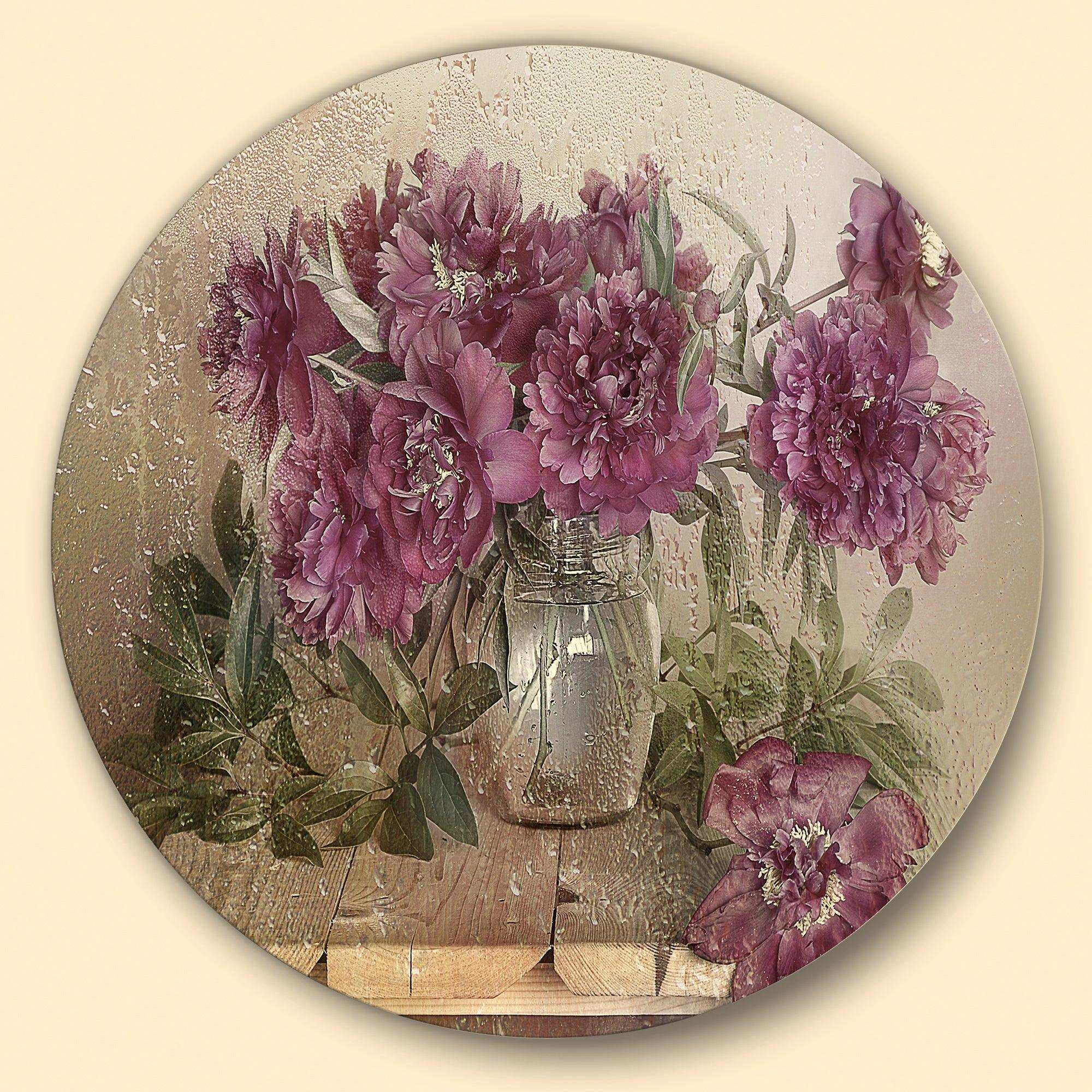 Bouquet of Pink Peonies - Floral Round Metal Wall Art