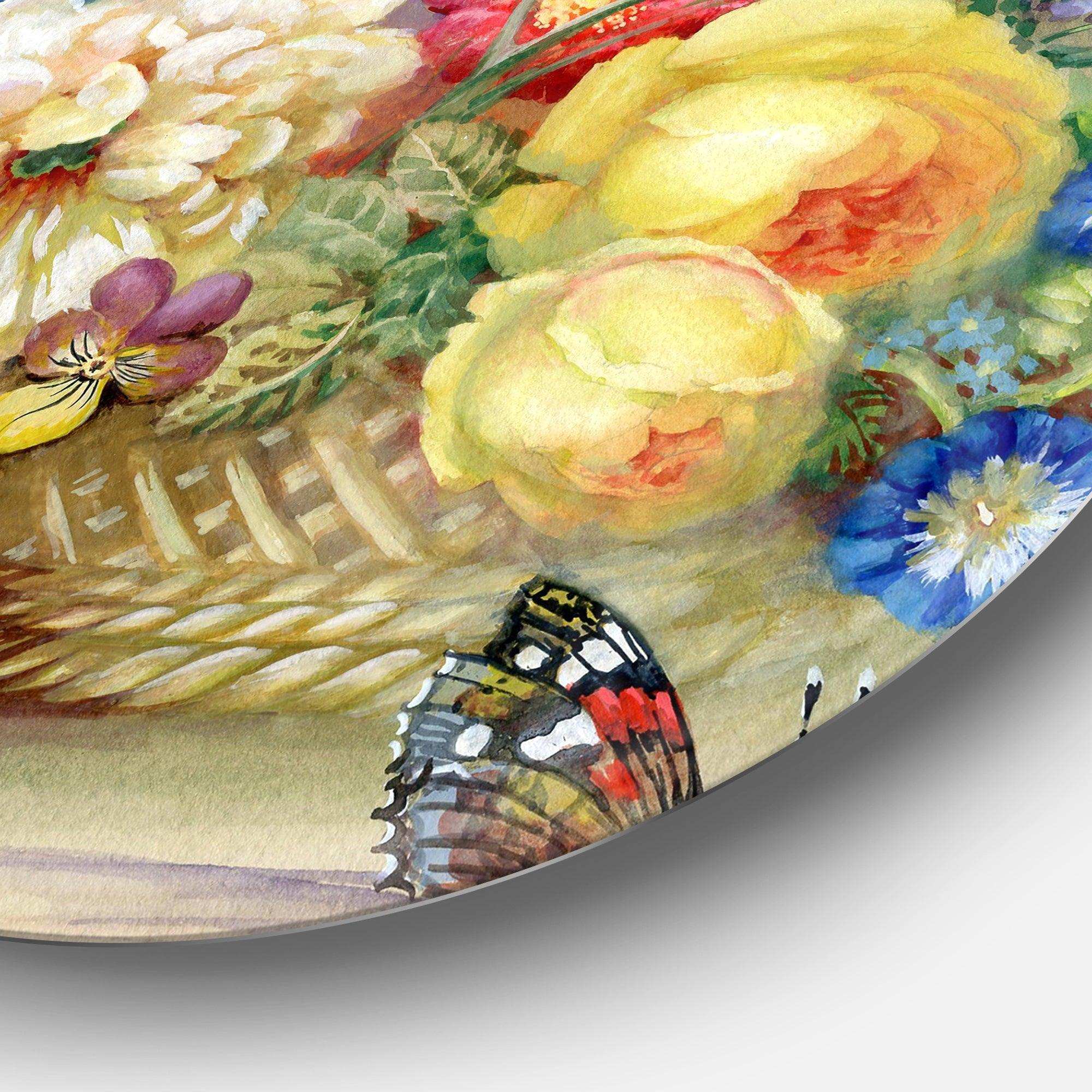 Bunch of Flowers and Fruits - Floral Round Metal Wall Art