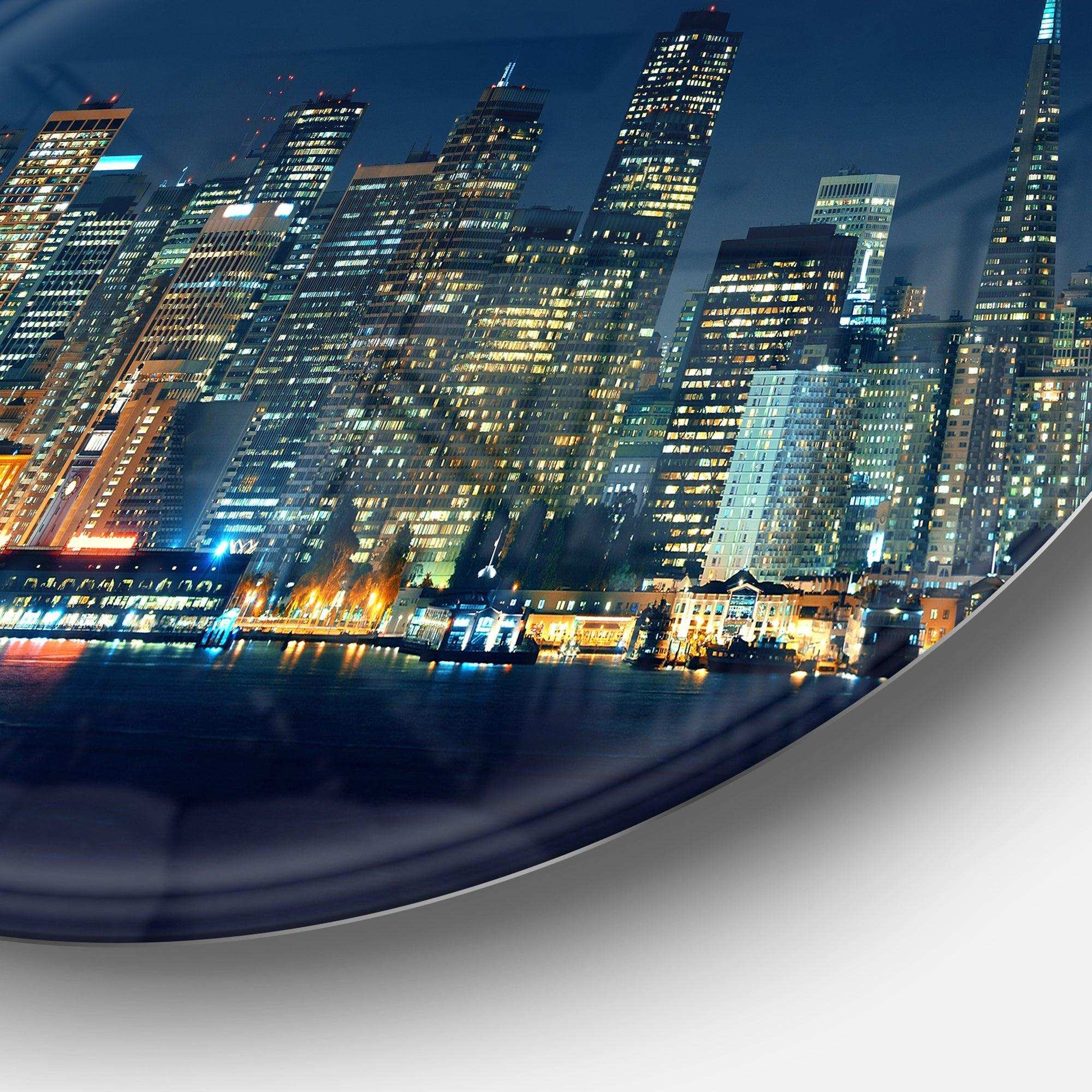San Francisco Skyline at Night - Architecture Round Metal Wall Art