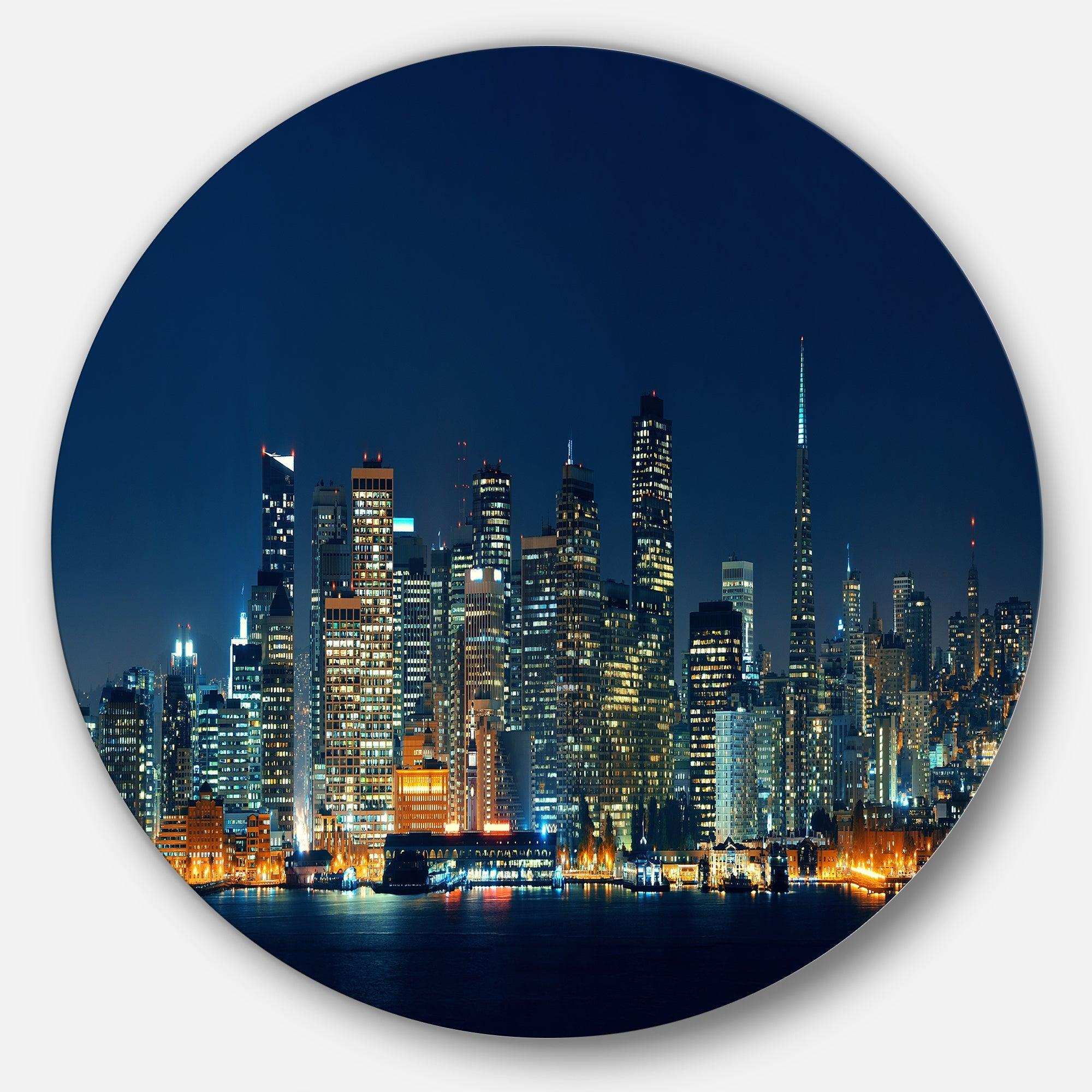 San Francisco Skyline at Night - Architecture Round Metal Wall Art