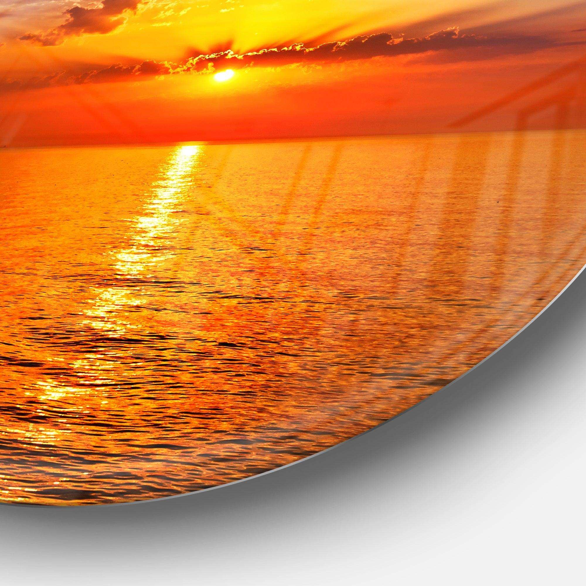 Orange Sea Sunrise under Blue Sky - Sea & Shore Metal Circle Wall Art