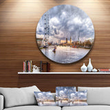 London Skyline and River Thames - Architecture Round Metal Wall Art