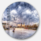 London Skyline and River Thames - Architecture Round Metal Wall Art