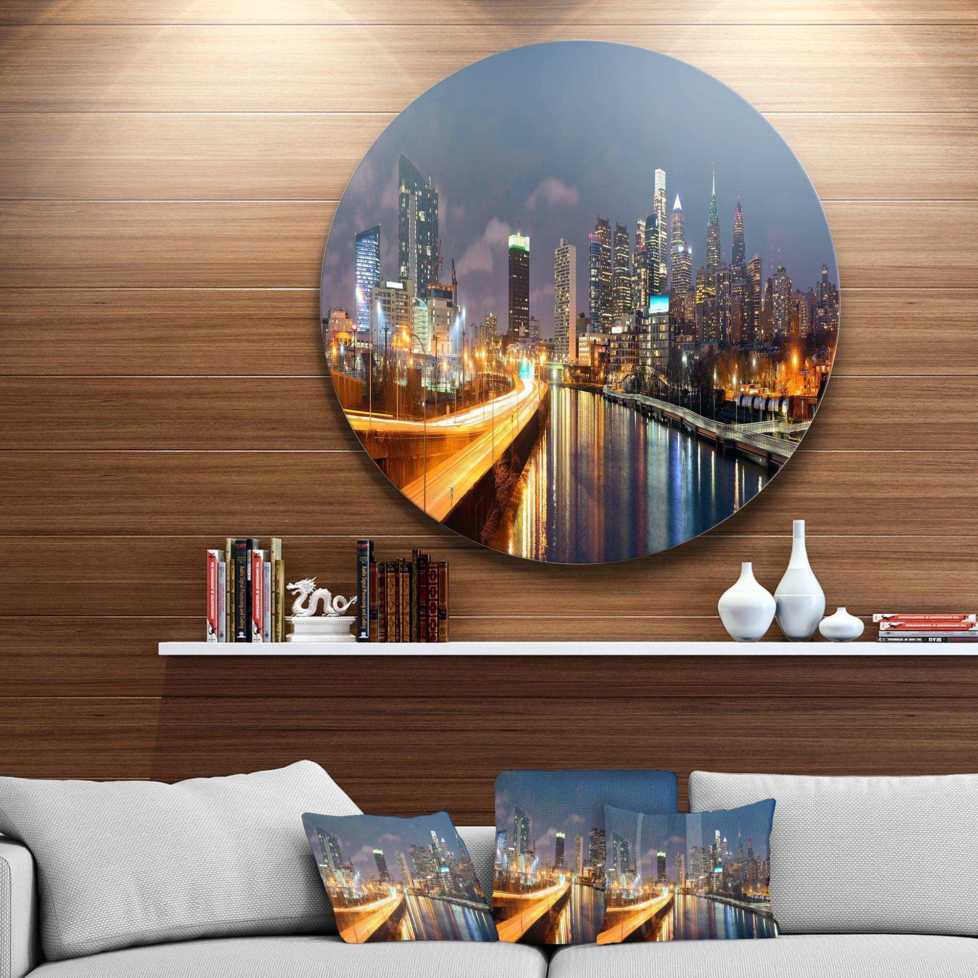 Philadelphia Skyline at Night - Architecture Circle Metal Wall Decor