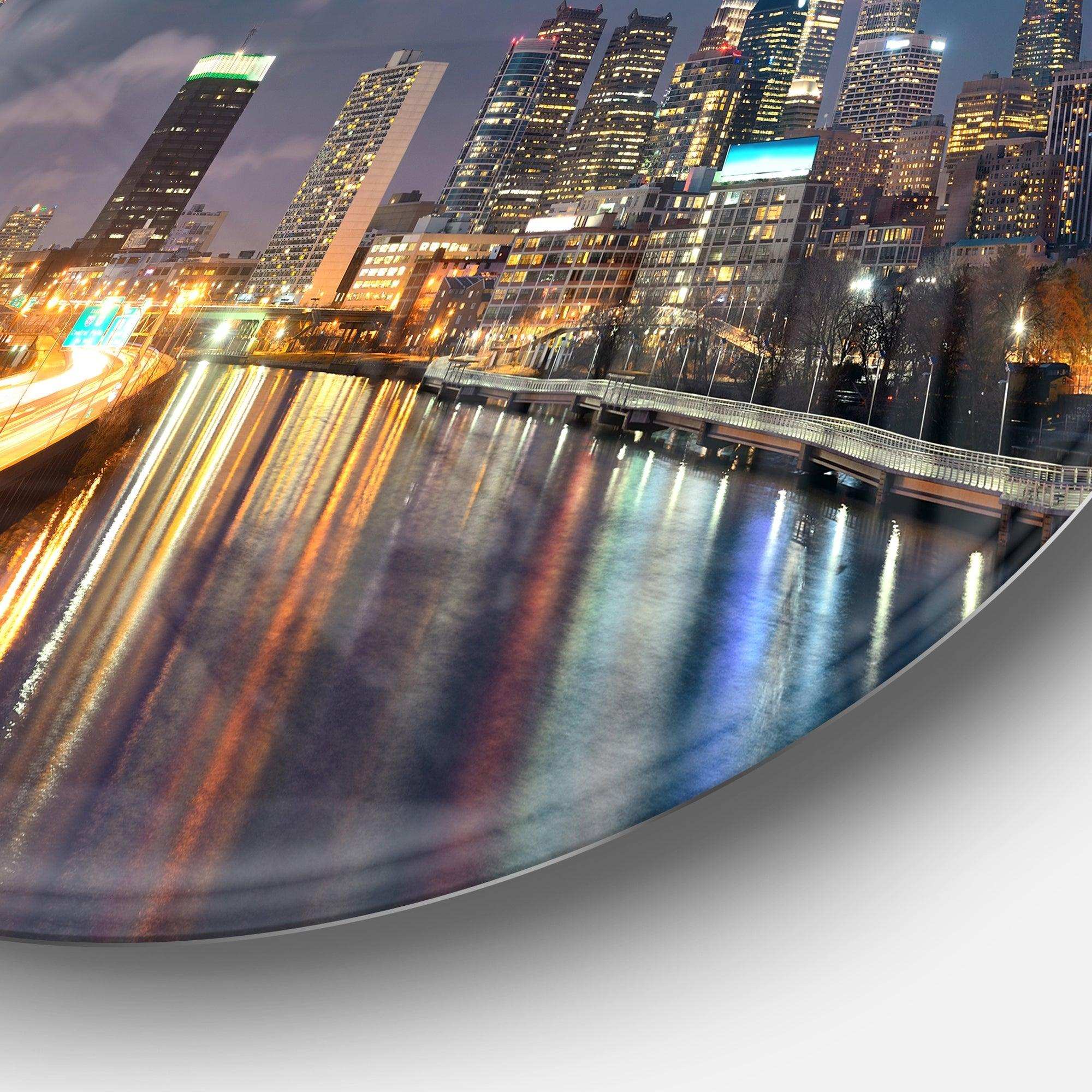 Philadelphia Skyline at Night - Architecture Circle Metal Wall Decor