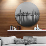 Chicago Skyline at Night Black and White - Architecture Oversized Circle Metal Wall Art