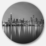 Chicago Skyline at Night Black and White - Architecture Oversized Circle Metal Wall Art