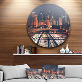 Dark Chicago Skyline and Railroad - Architecture Circle Metal Wall Decor