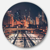 Dark Chicago Skyline and Railroad - Architecture Circle Metal Wall Decor
