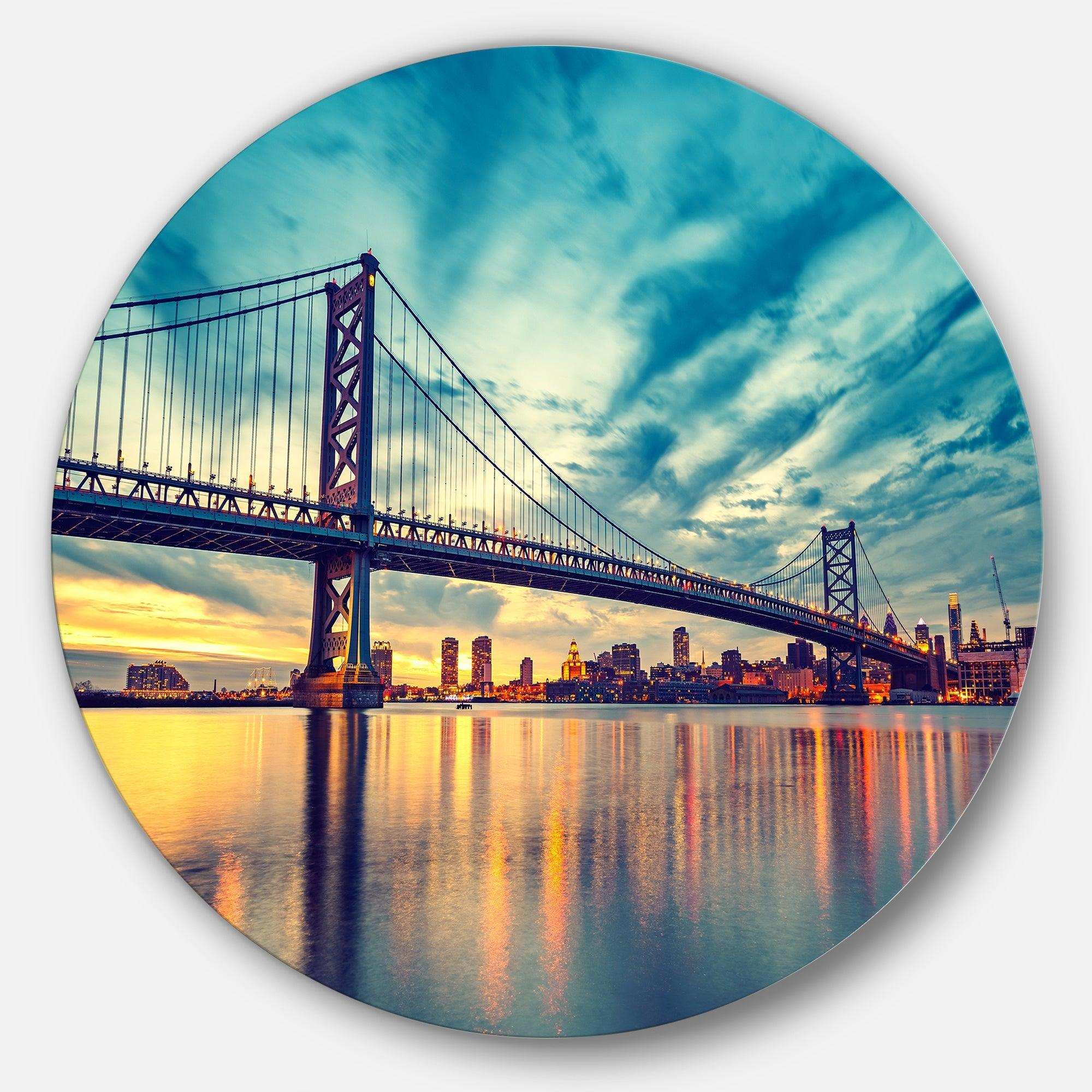 Ben Franklin Bridge in Philadelphia - Architecture Metal Circle Wall Art