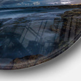 Rocky Blue Ocean at Nighttime - Sea & Shore Metal Circle Wall Art