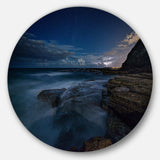 Rocky Blue Ocean at Nighttime - Sea & Shore Metal Circle Wall Art