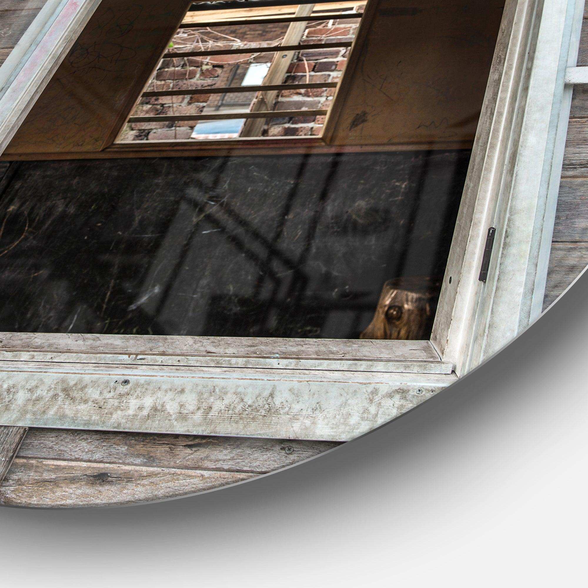 Wooden Walls and Windows - Landscape Round Metal Wall Art